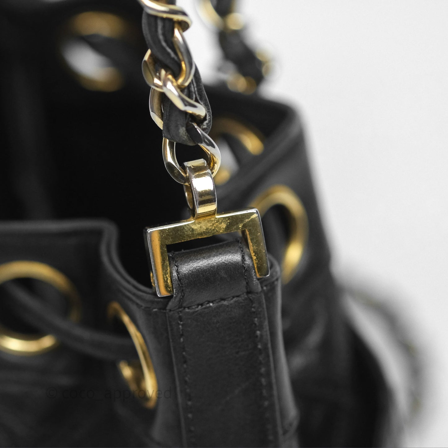 Chanel Vintage Mini CC Bucket Bag Black Lambskin Gold Hardware