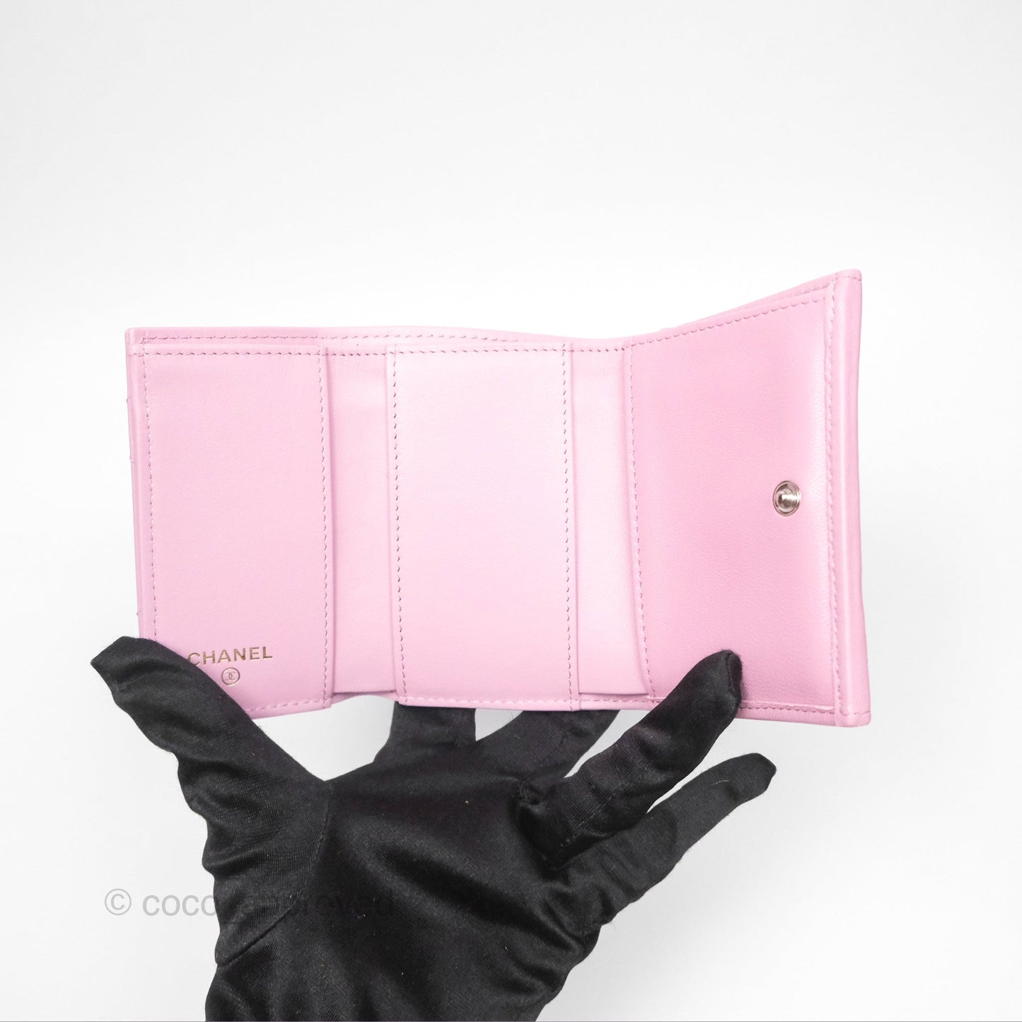 Chanel 19 Short Trifold Wallet Pink Lambskin Silver Hardware