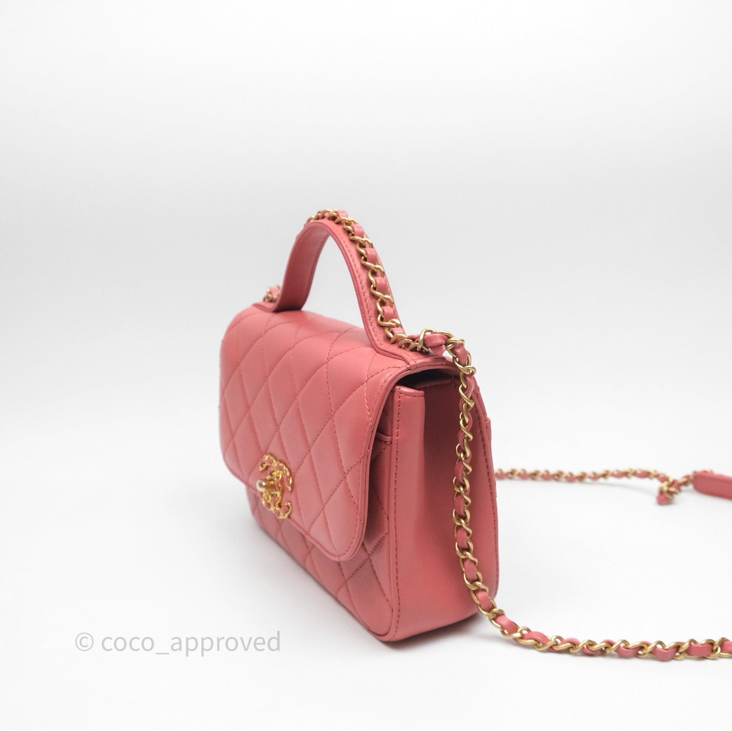 Chanel Quilted Small Chain Infinity Handle Bag Pink Lambskin Aged Gold Hardware