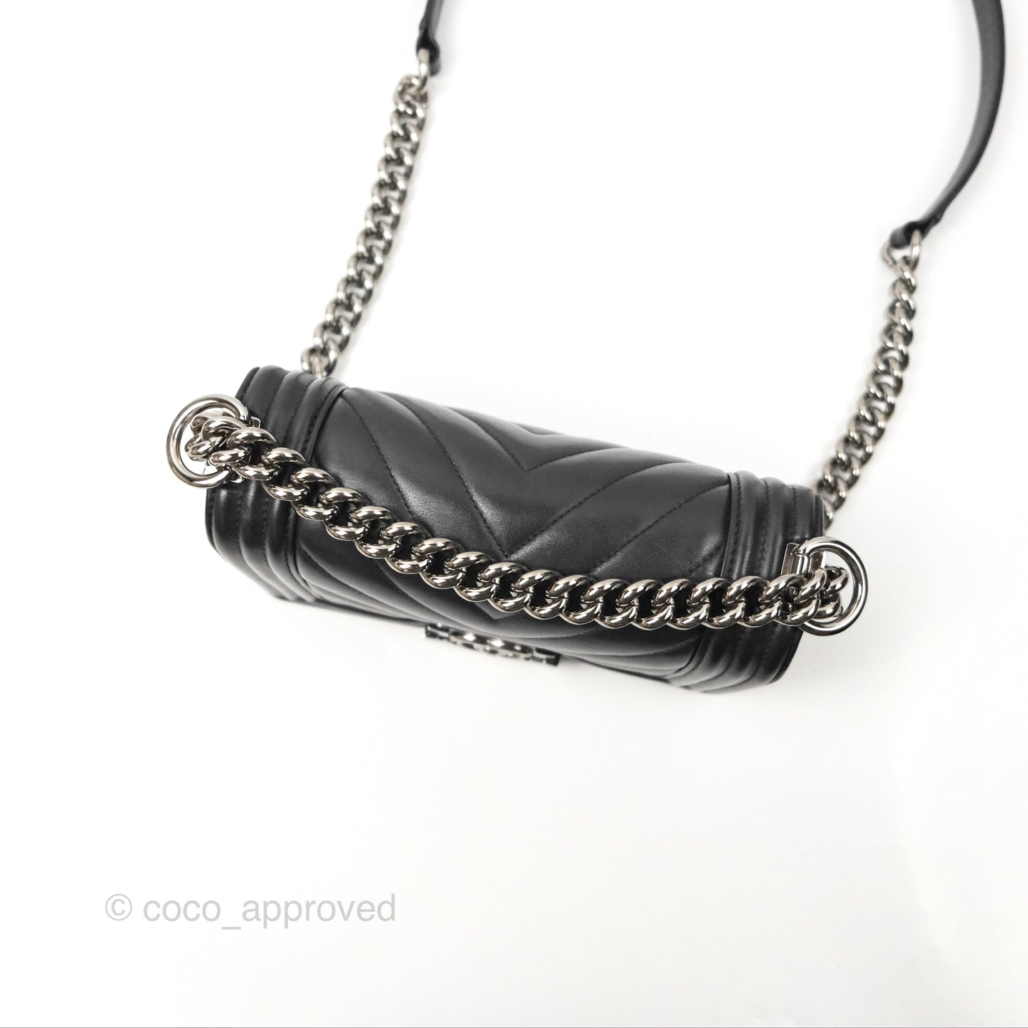 Chanel Small Chevron Boy Black Calfskin Silver Hardware
