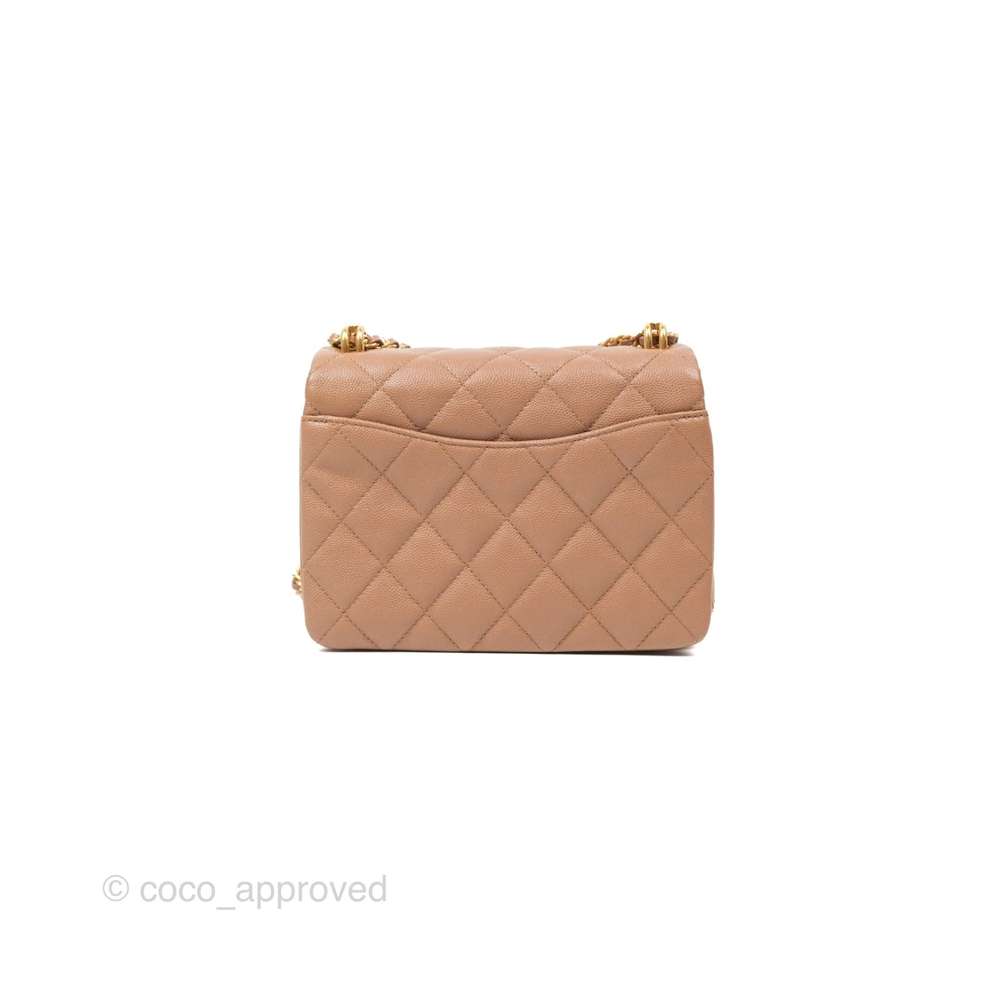 Chanel Coco First CC Chain Flap Bag Dark Beige Caviar Aged Gold Hardware