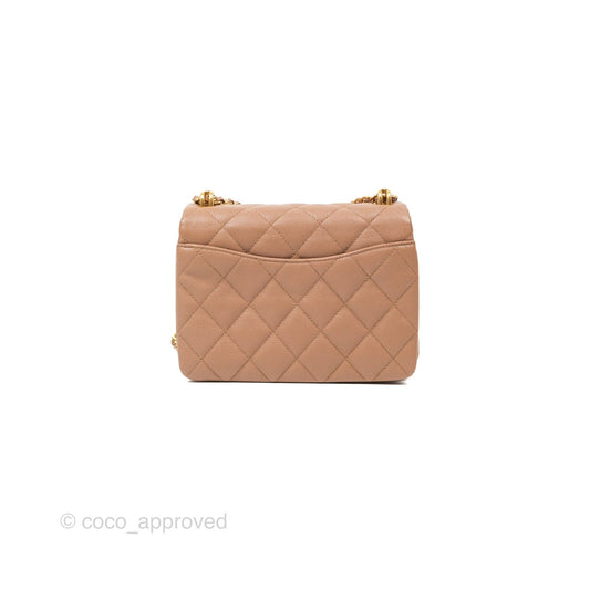 Chanel Coco First CC Chain Flap Bag Dark Beige Caviar Aged Gold Hardware