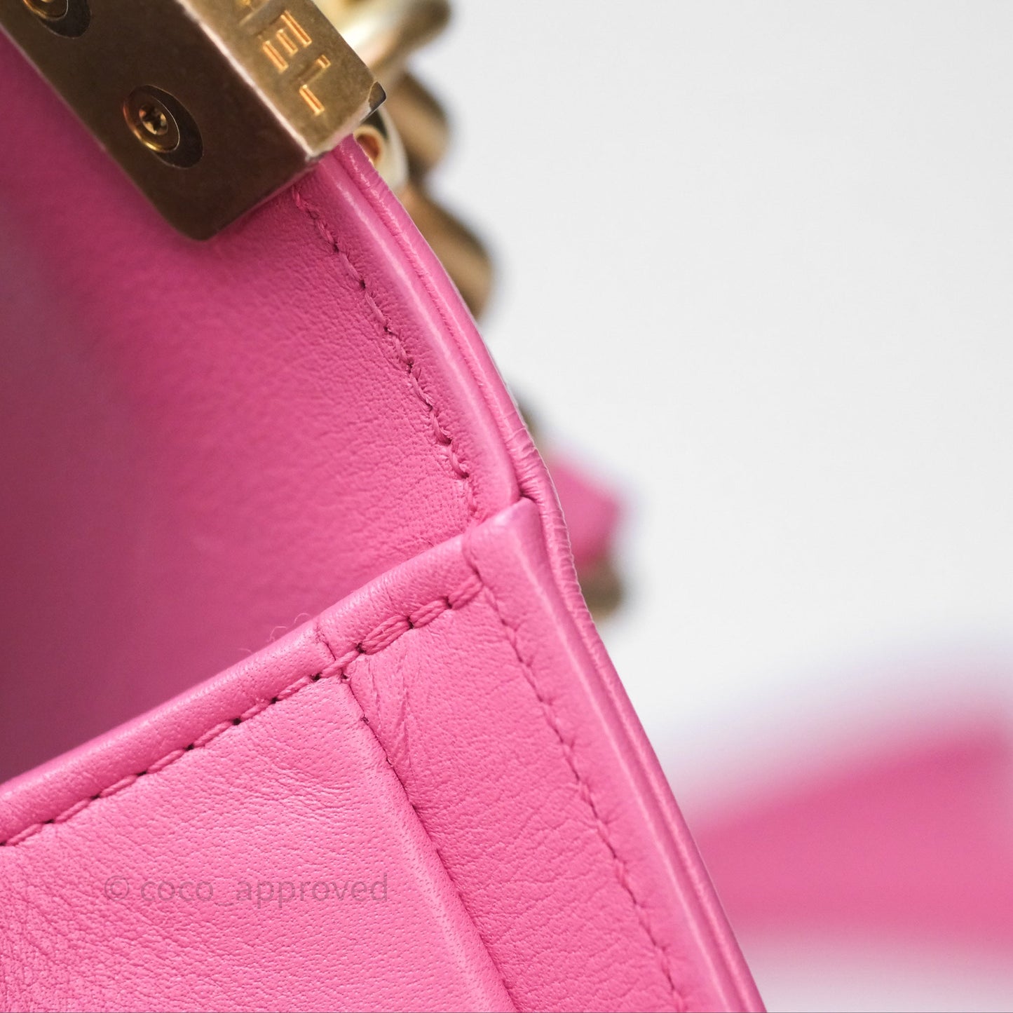 Chanel Small Boy Pink Calfskin Aged Gold Hardware