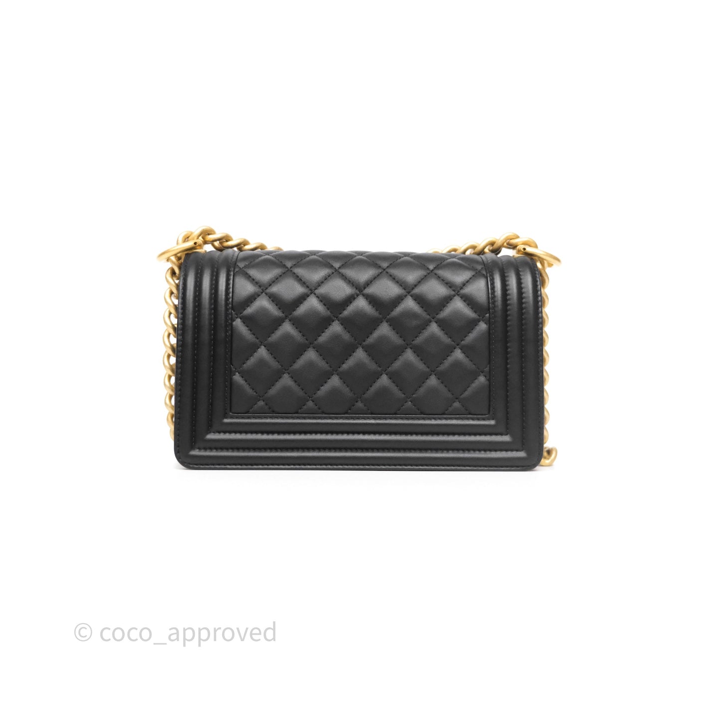Chanel Small Boy Quilted Black Calfskin Aged Gold Hardware