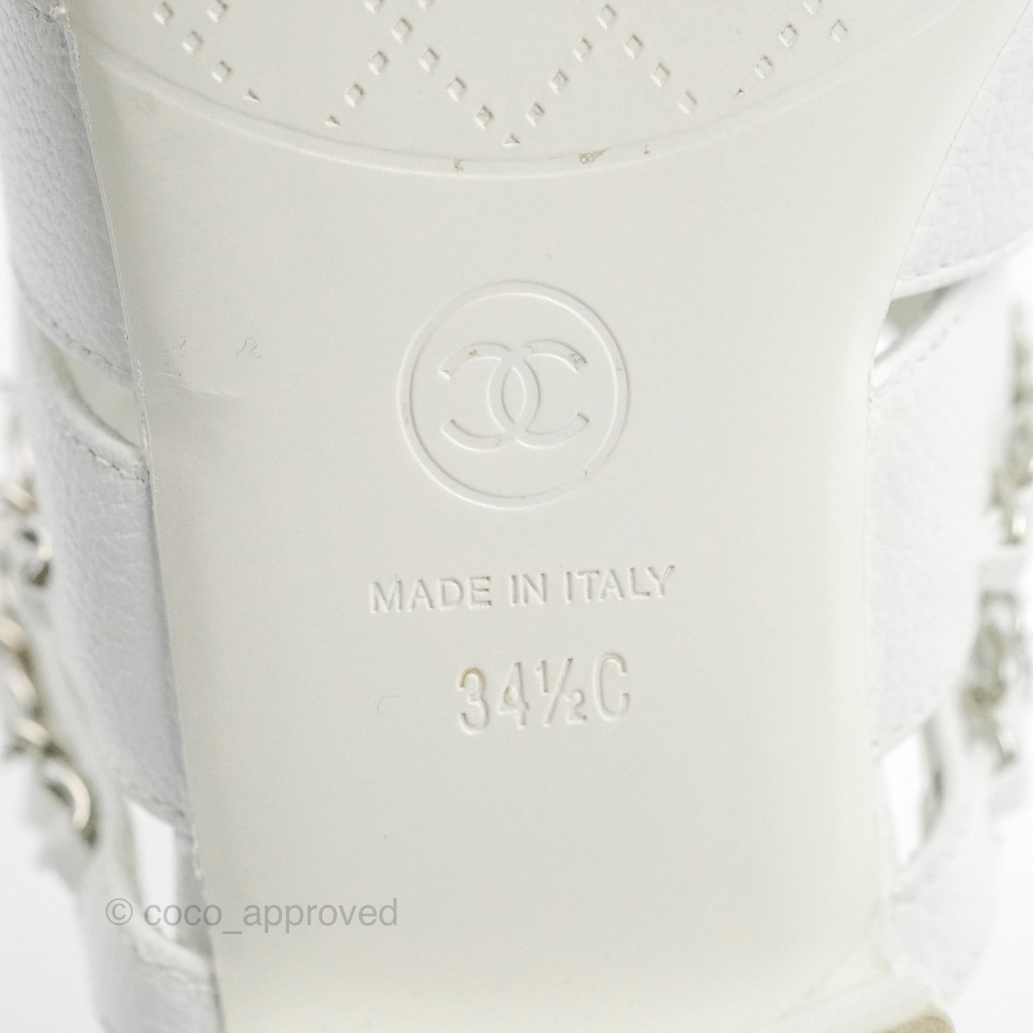 Chanel CC Chain Sandals White Silver Hardware Size 34.5