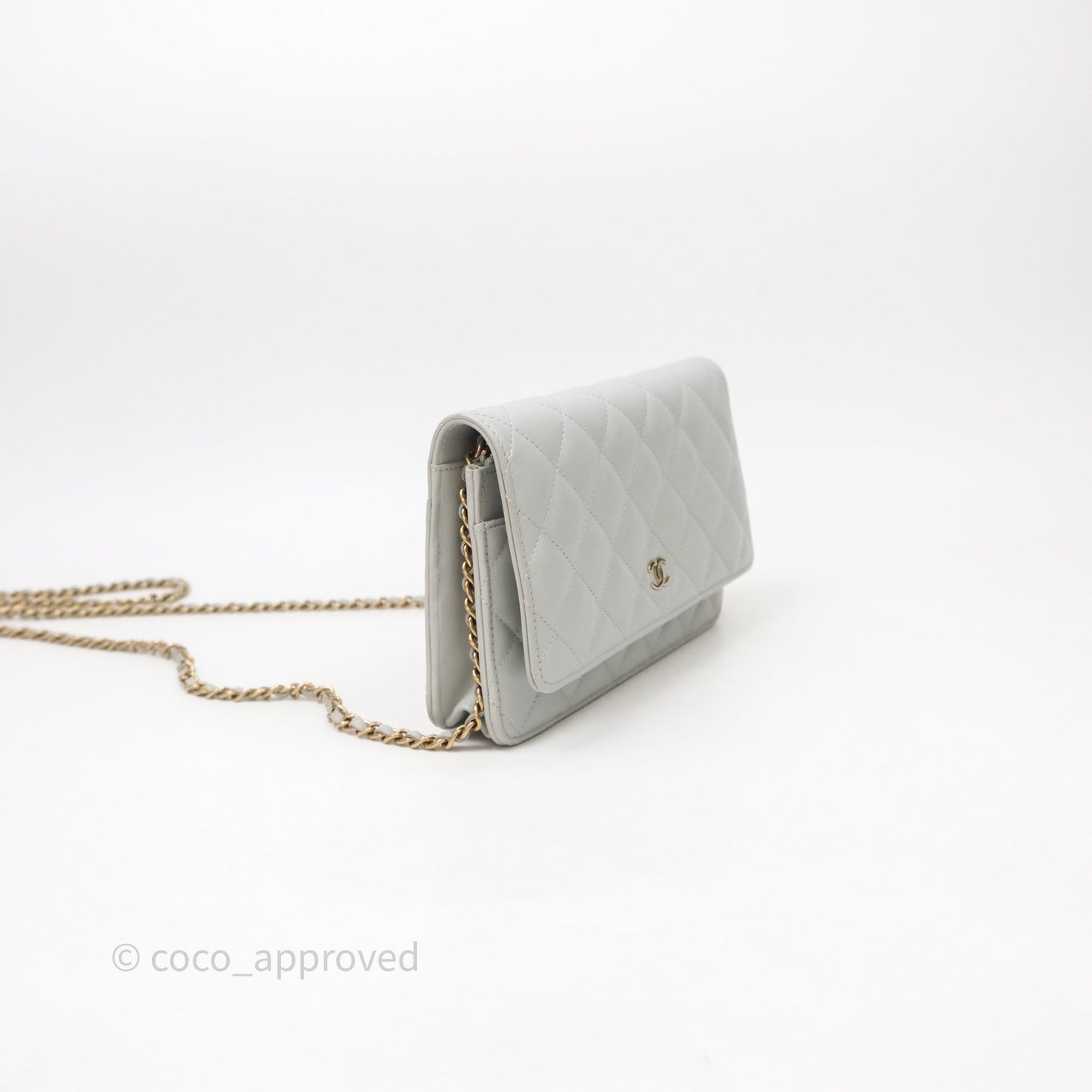 Chanel Classic Quilted Wallet on Chain WOC Grey Lambskin Gold Hardware