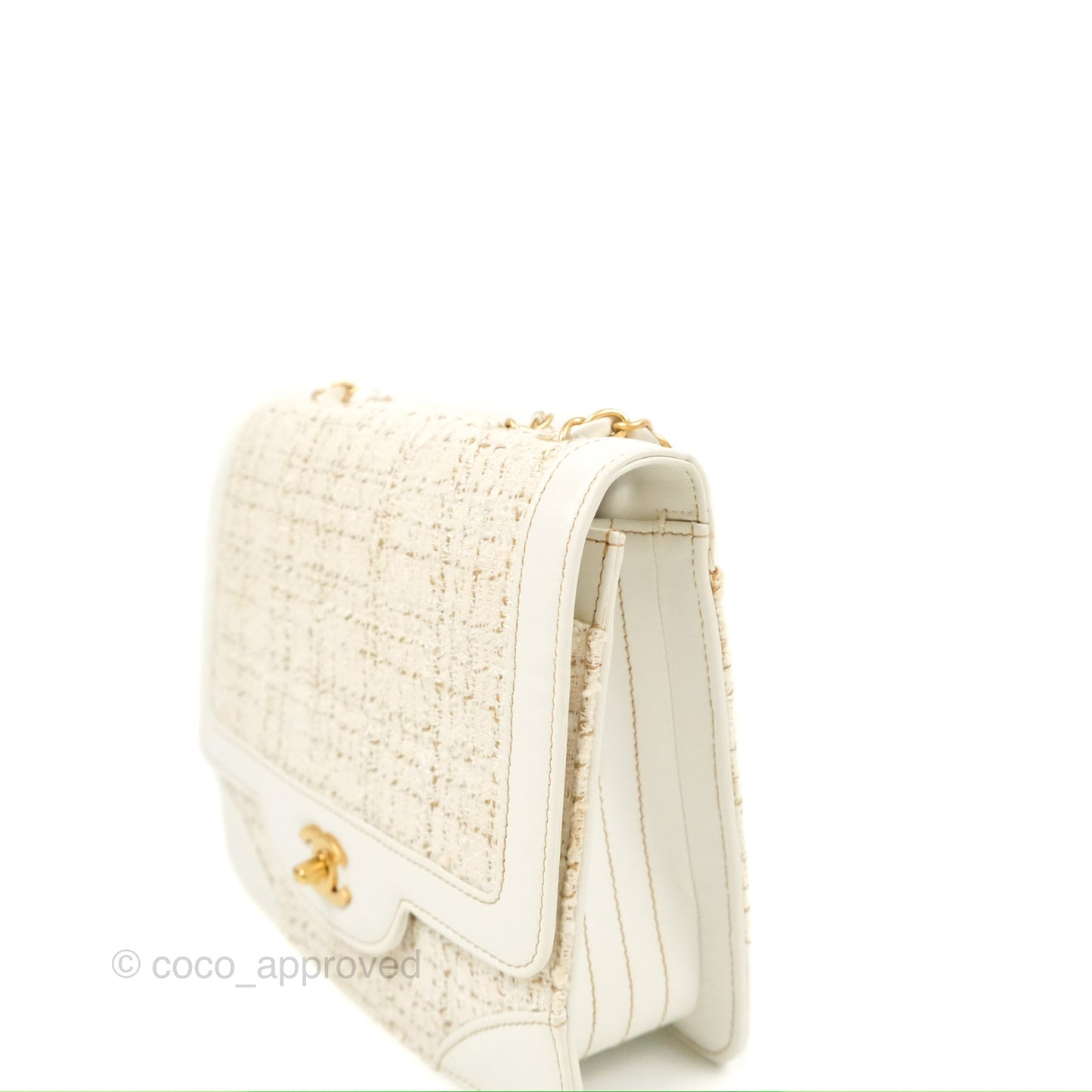 Chanel Small Tweed Flap Bag White Aged Gold Hardware