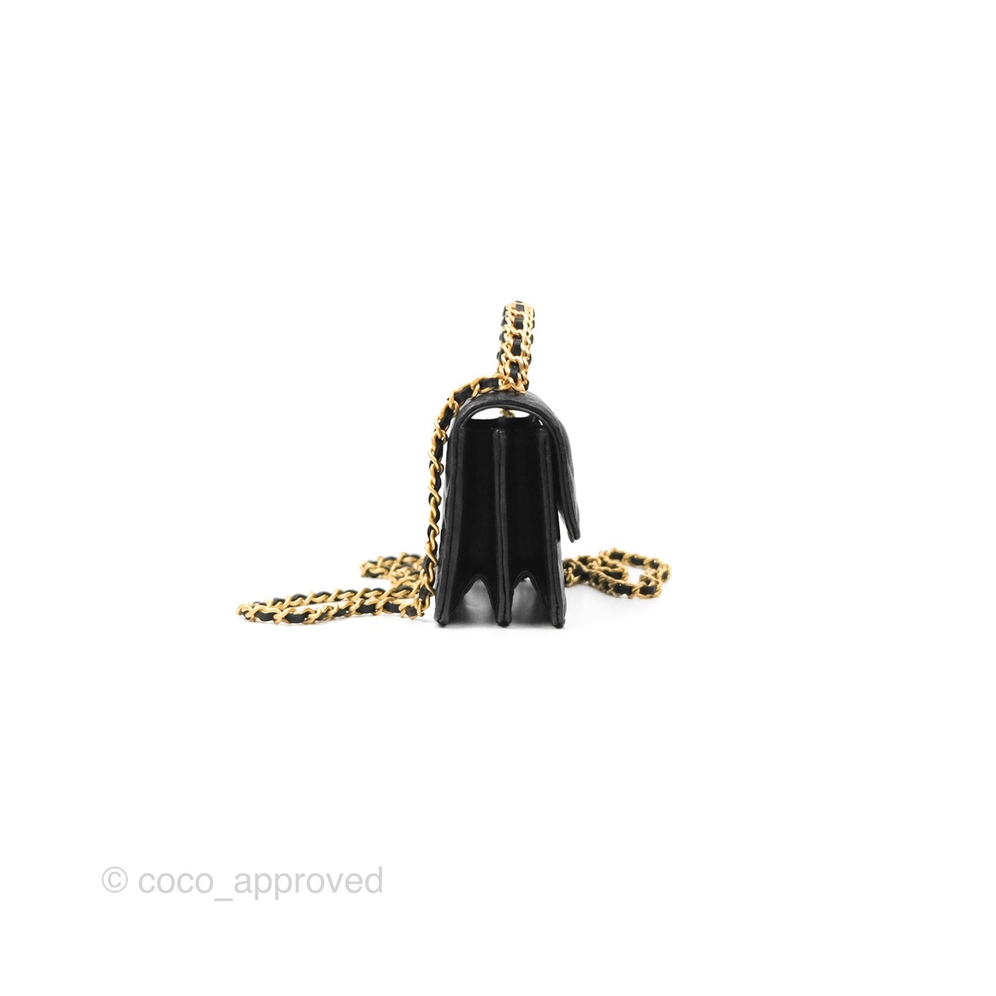 Chanel Top Handle Clutch With Chain Black Lambskin Aged Gold Hardware