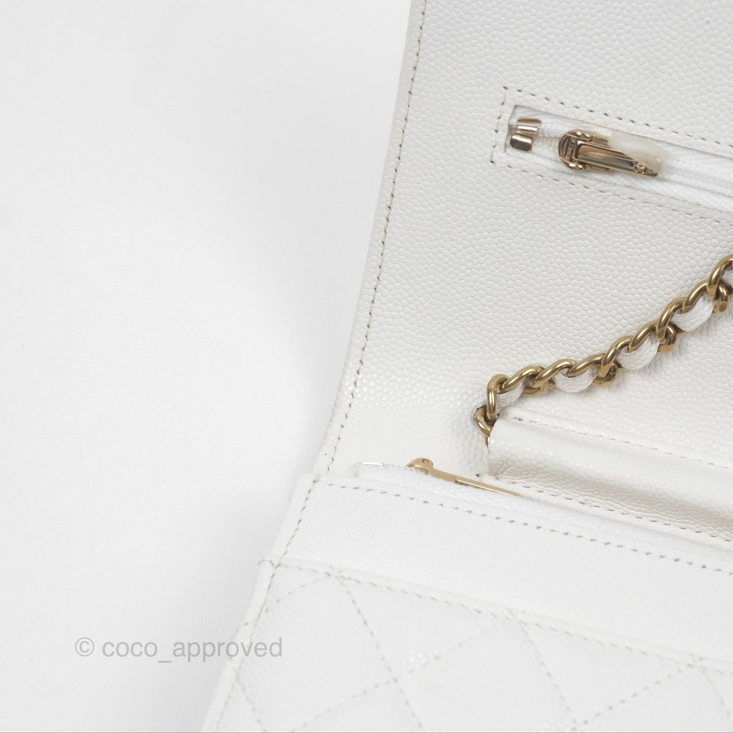 Chanel Quilted Classic Wallet on Chain WOC White Caviar Gold Hardware