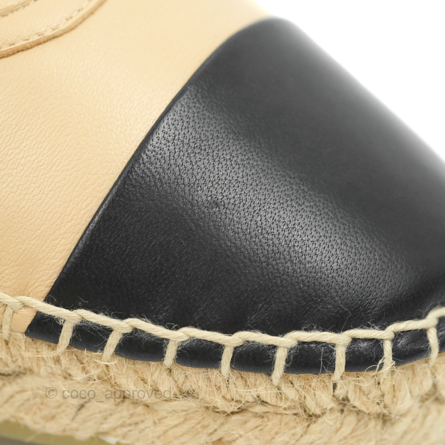 Chanel CC Espadrilles Beige Black Lambskin Size 38