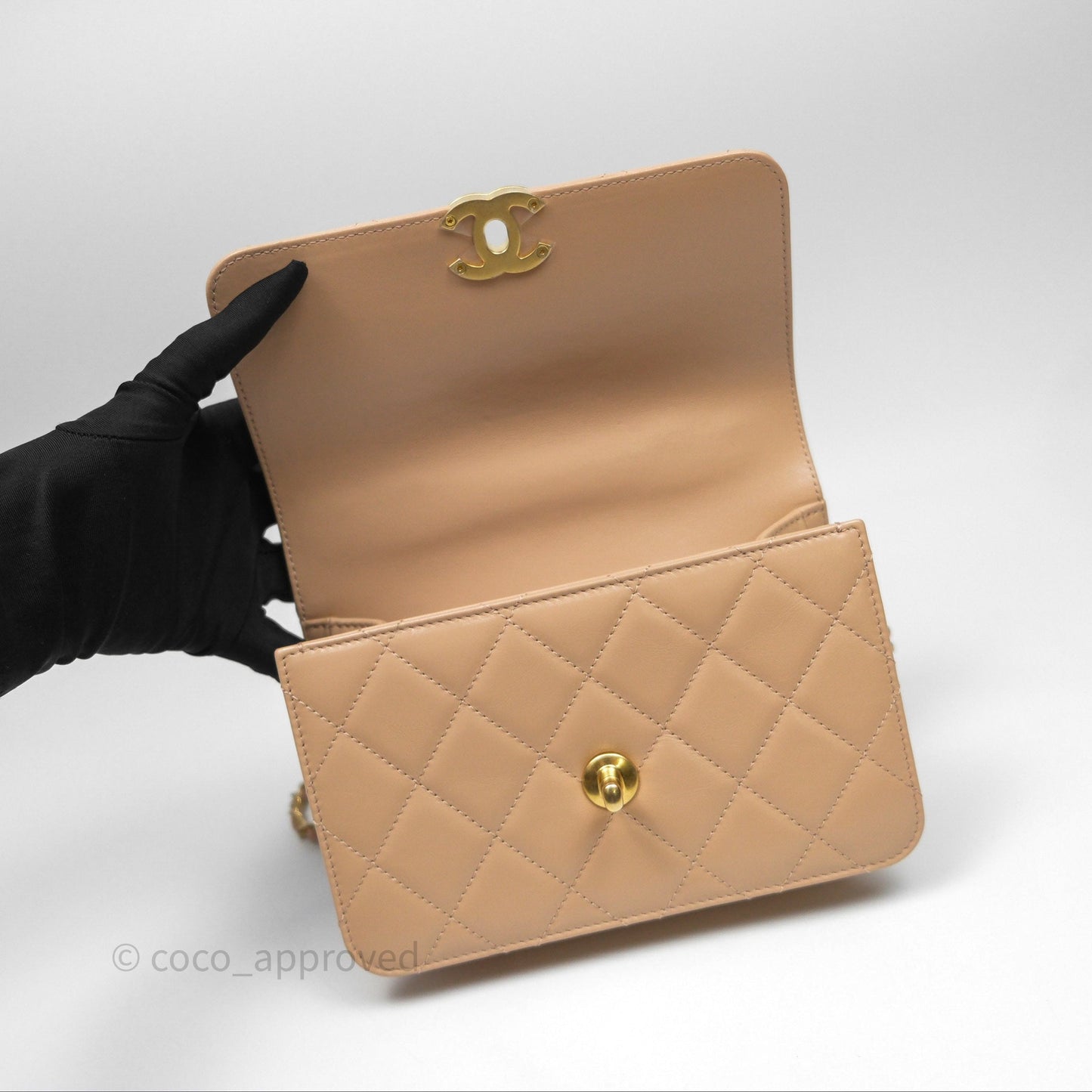 Chanel Quilted Mini Perfect Fit Adjustable Beige Calfskin Gold Hardware