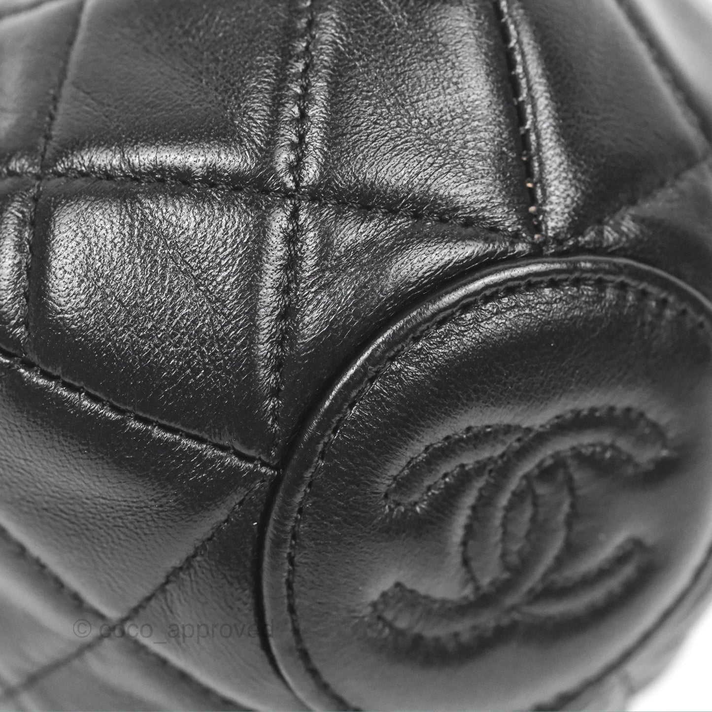 Chanel Mini Round Clutch with Chain Black Shiny Lambskin 23S