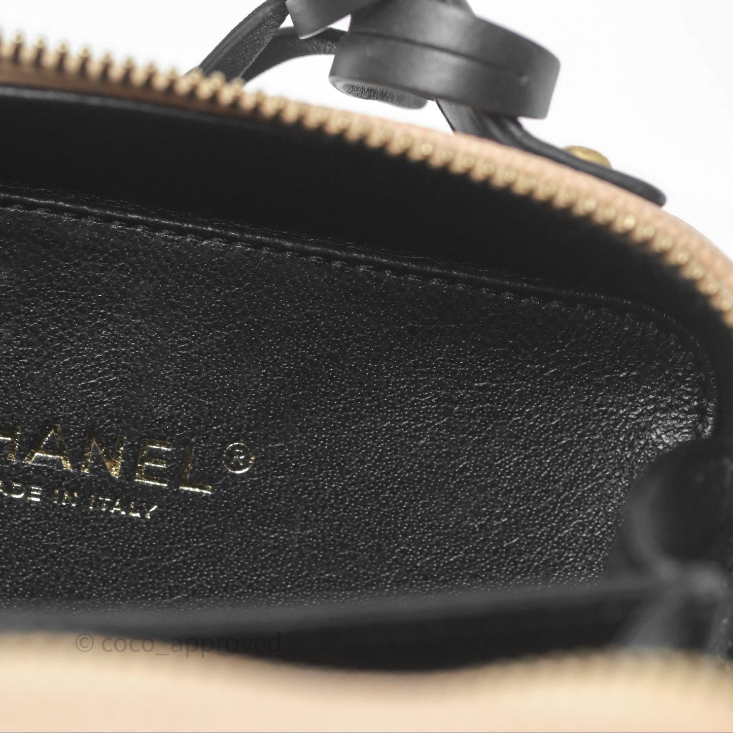Chanel Quilted Small CC Filigree Vanity Case Beige Black Caviar Gold Hardware