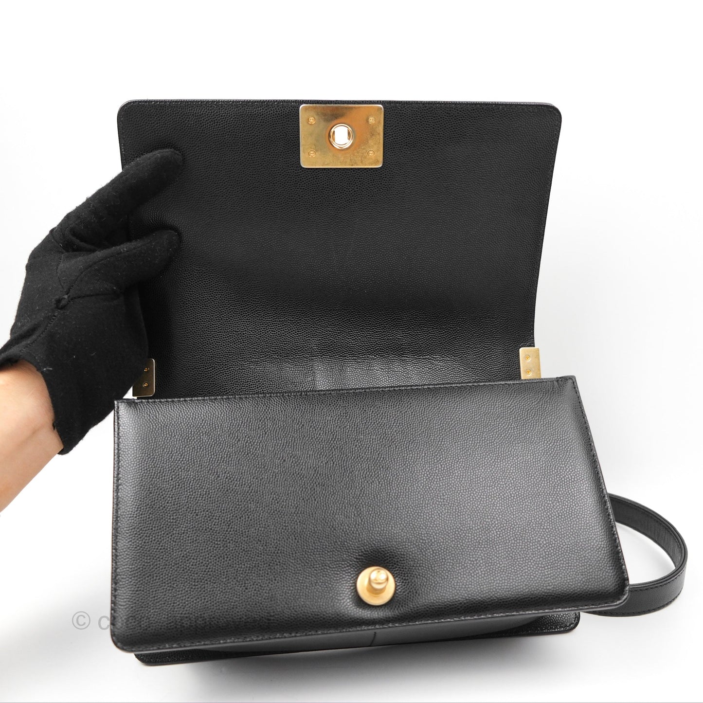 Chanel Quilted Medium Boy Black Caviar Aged Gold Hardware