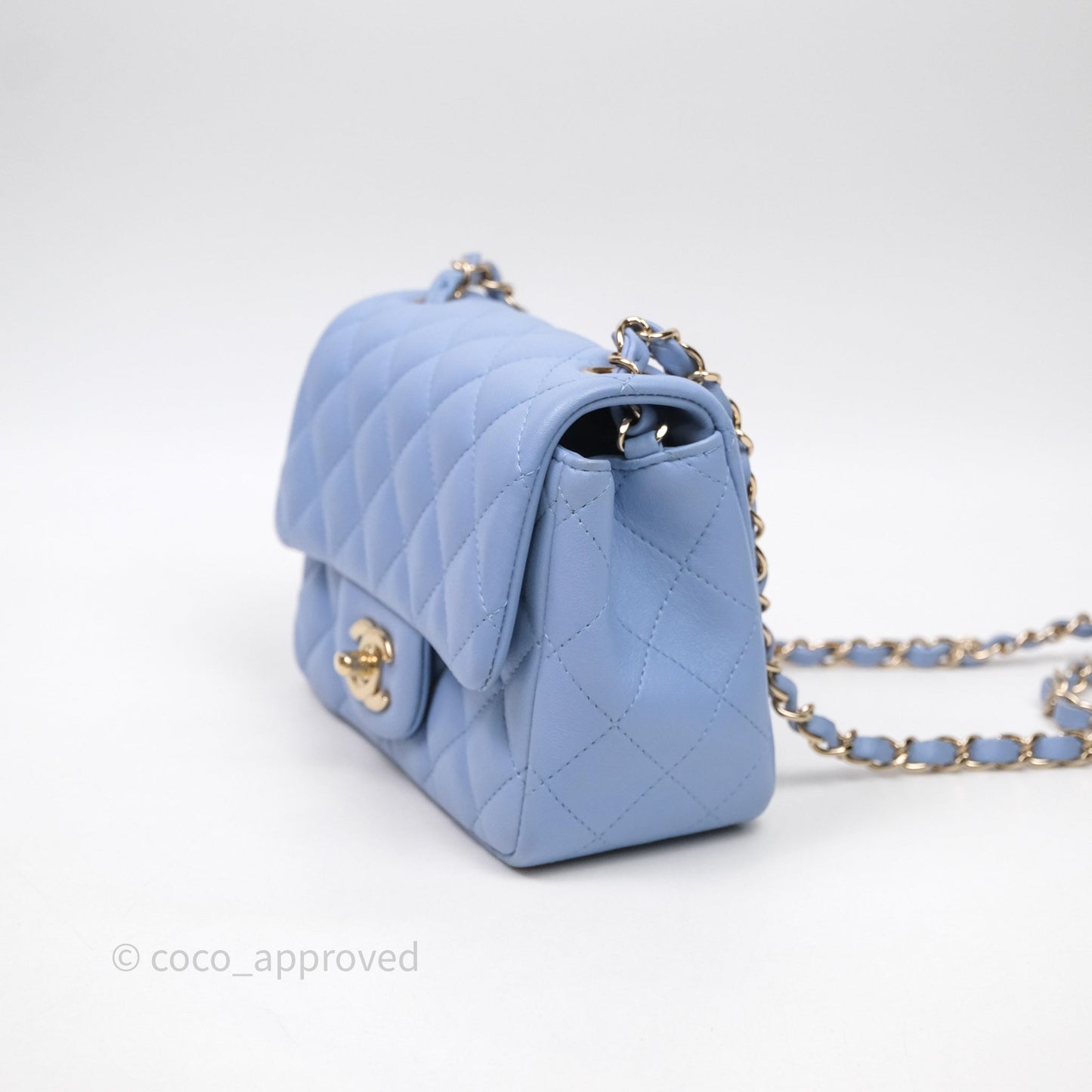 Chanel Mini Square Quilted Sky Blue Lambskin Gold Hardware