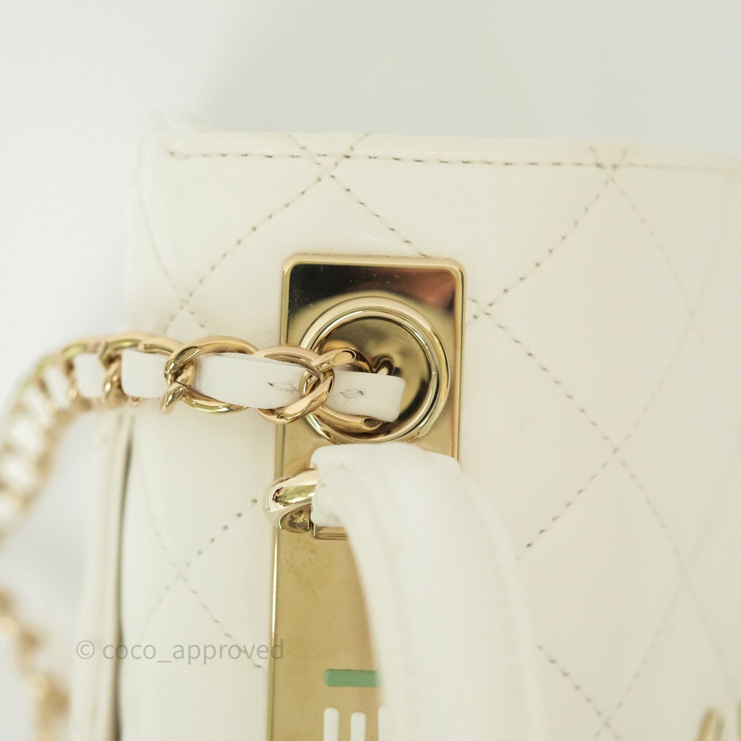 Chanel Mini Trendy CC Handle Bag Lacquered Logo White Lambskin