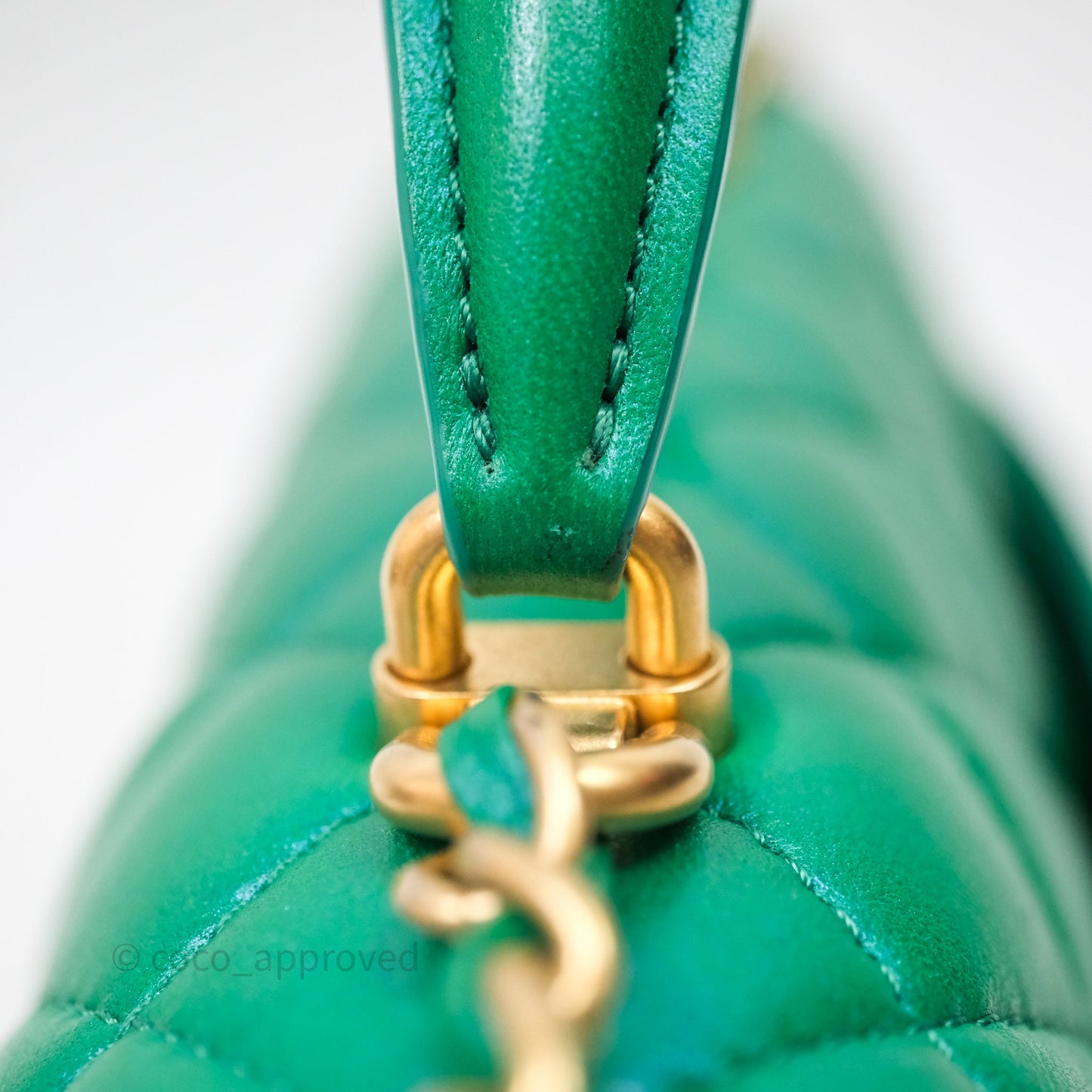 Chanel Top Handle Mini Rectangular Flap Bag Iridescent Green Lambskin Aged Gold Hardware