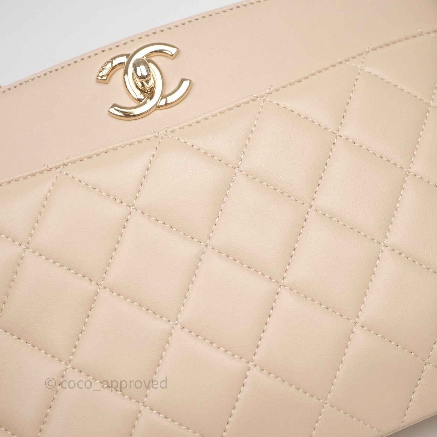 Chanel Quilted Top Handle Carry Chic Bag Beige Lambskin Gold Hardware