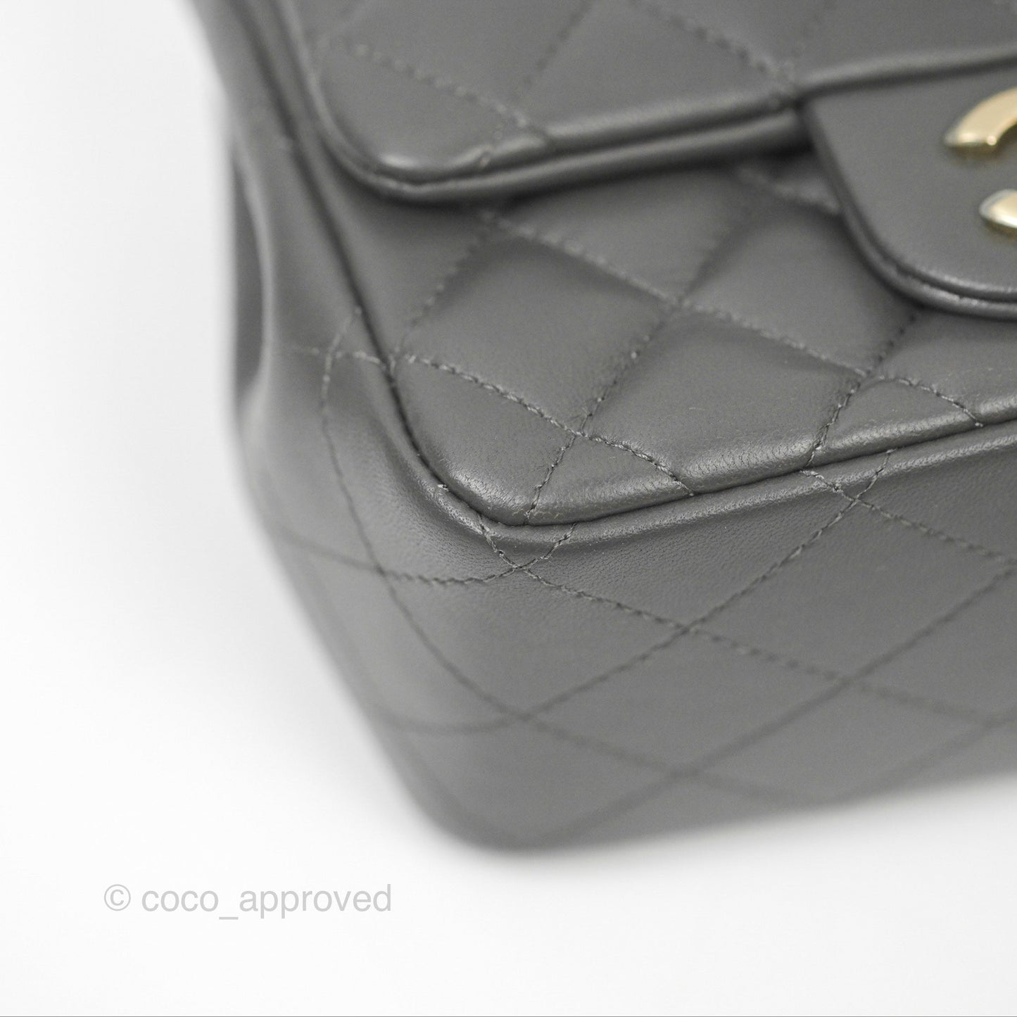 Chanel Quilted Mini Square Flap Grey Lambskin Gold Hardware