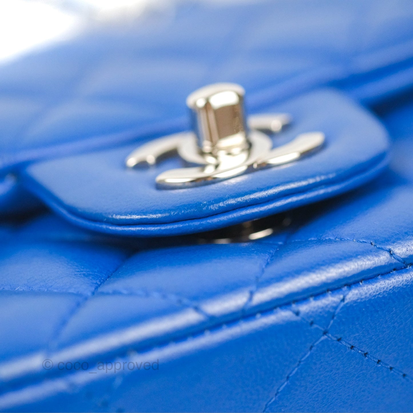 Chanel Quilted Mini Square Blue Lambskin Silver Hardware
