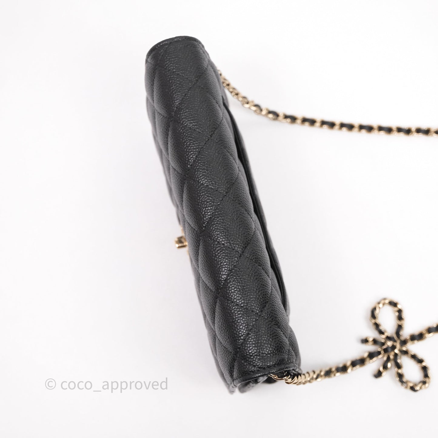 Chanel WOC With Ribbon Chain Black Caviar Gold Hardware