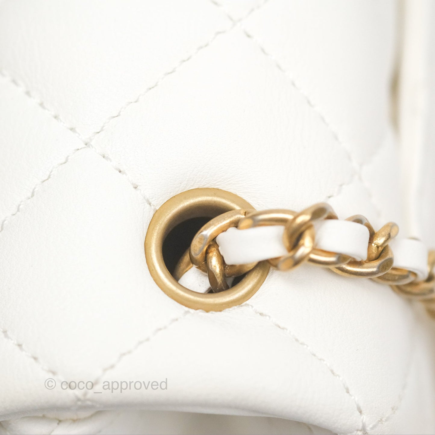 Chanel Mini Rectangular Pearl Crush Quilted White Lambskin Aged Gold Hardware