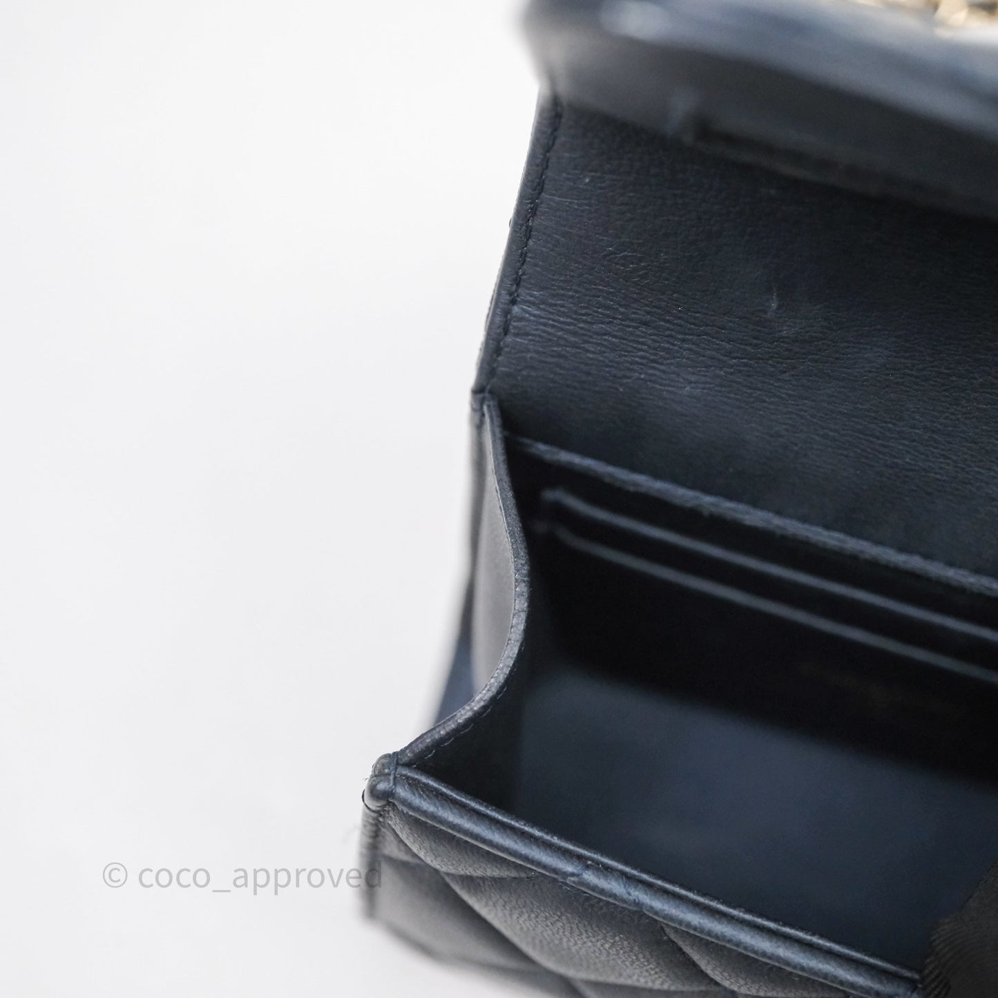 Chanel Mini Handle Clutch With Chain Iridescent Dark Navy Lambskin Gold Hardware