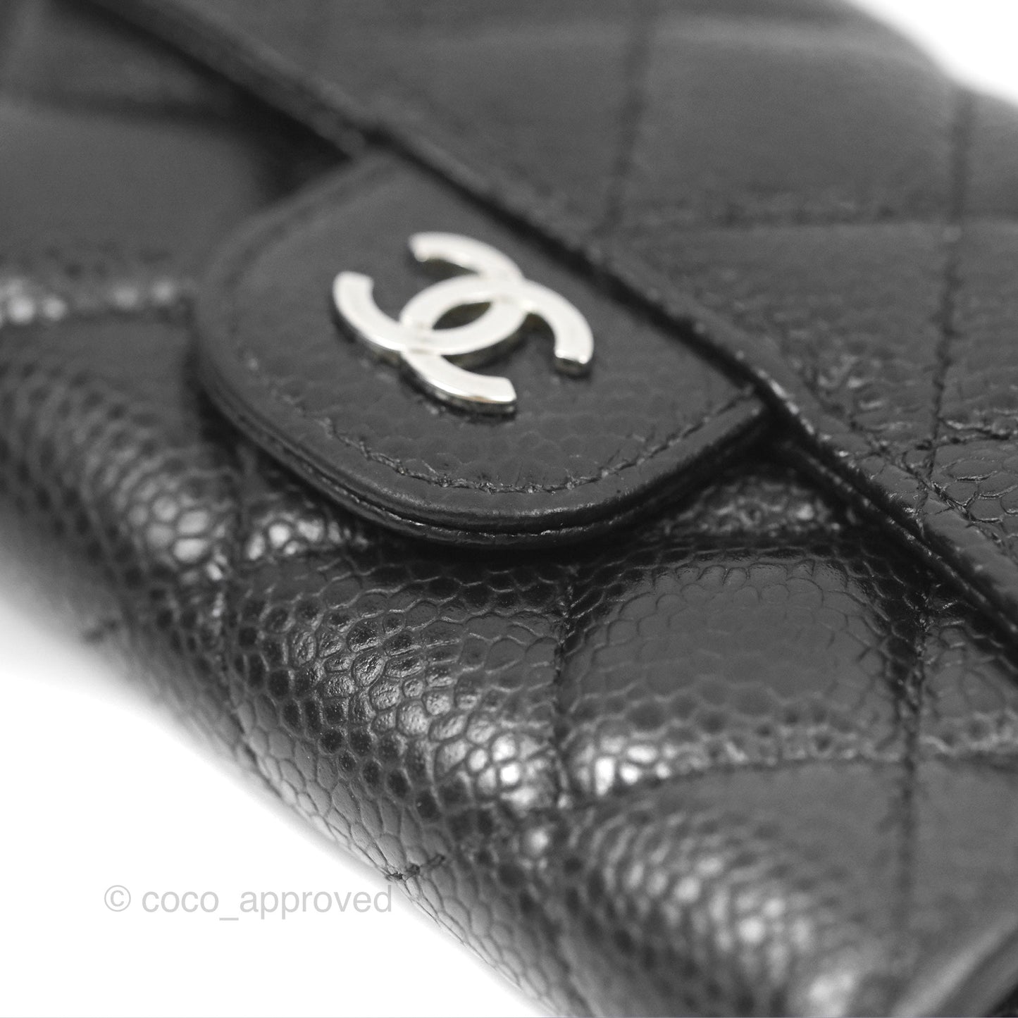 Chanel Quilted Flap Card Holder Black Caviar Silver Hardware