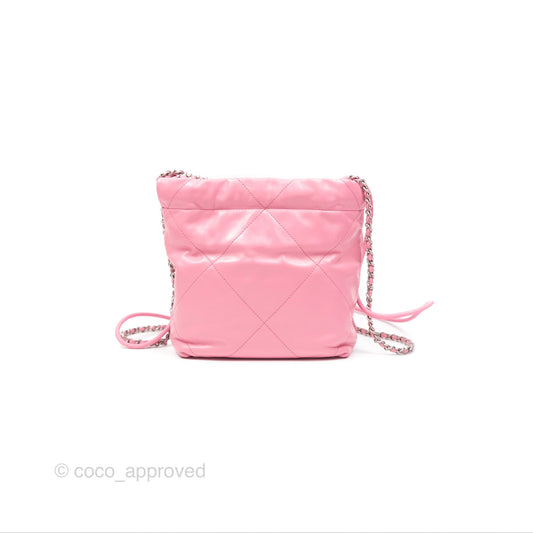 Chanel 22 Mini Bag Pink Crumpled Calfskin Aged Silver Hardware