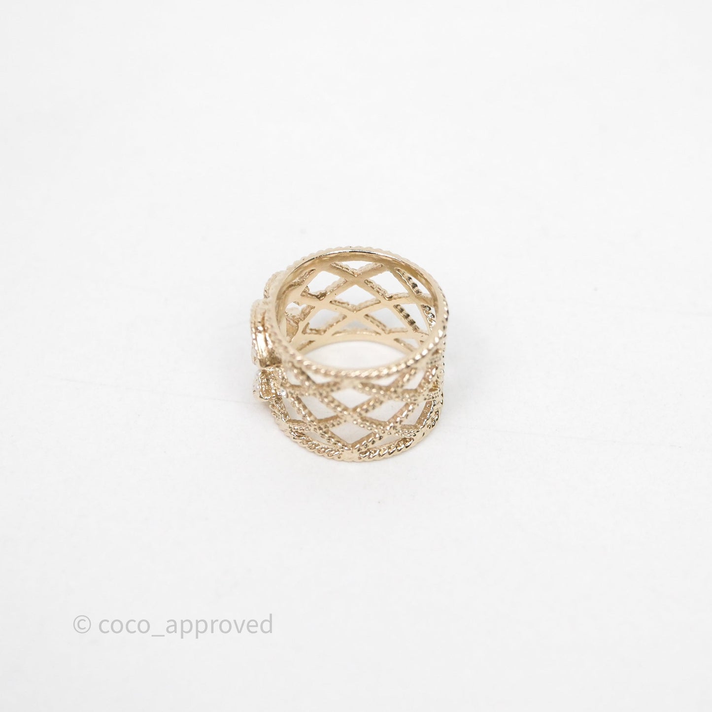 Chanel Pearl CC Ring Gold Tone 19C