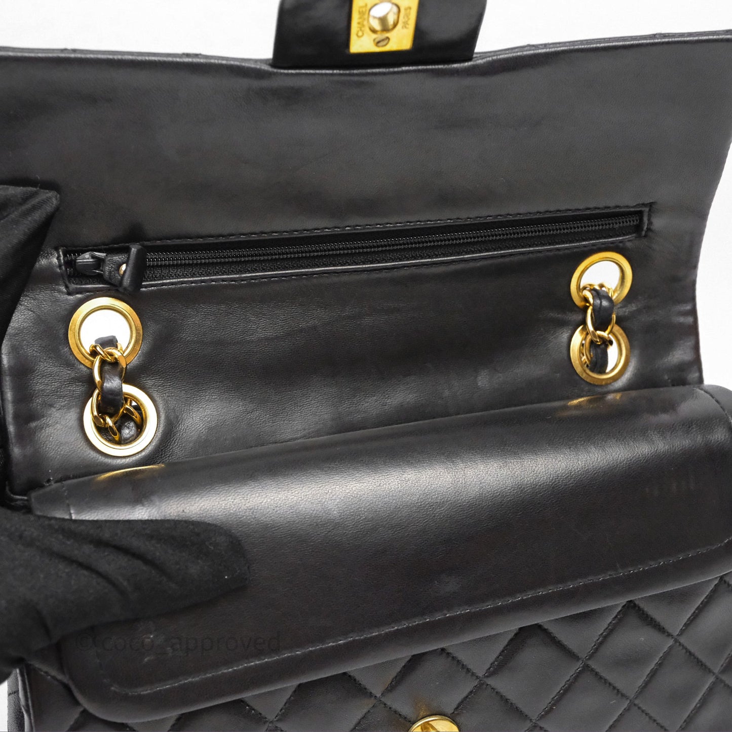 Chanel Vintage Lambskin Small Double Flap Bag Black Gold Hardware