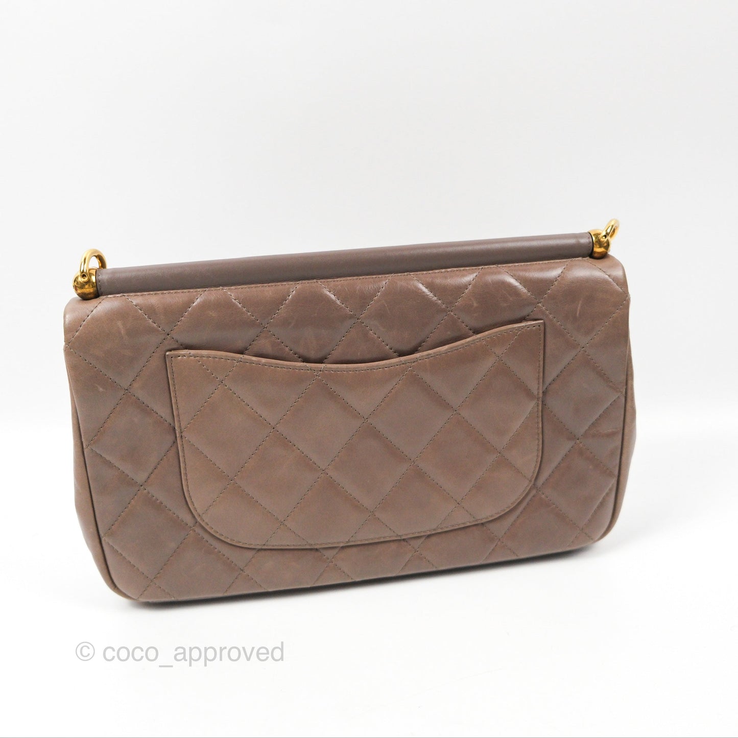 Chanel Gold Bar Single Flap Dark Grey Glazed Calfskin Gold Hardware
