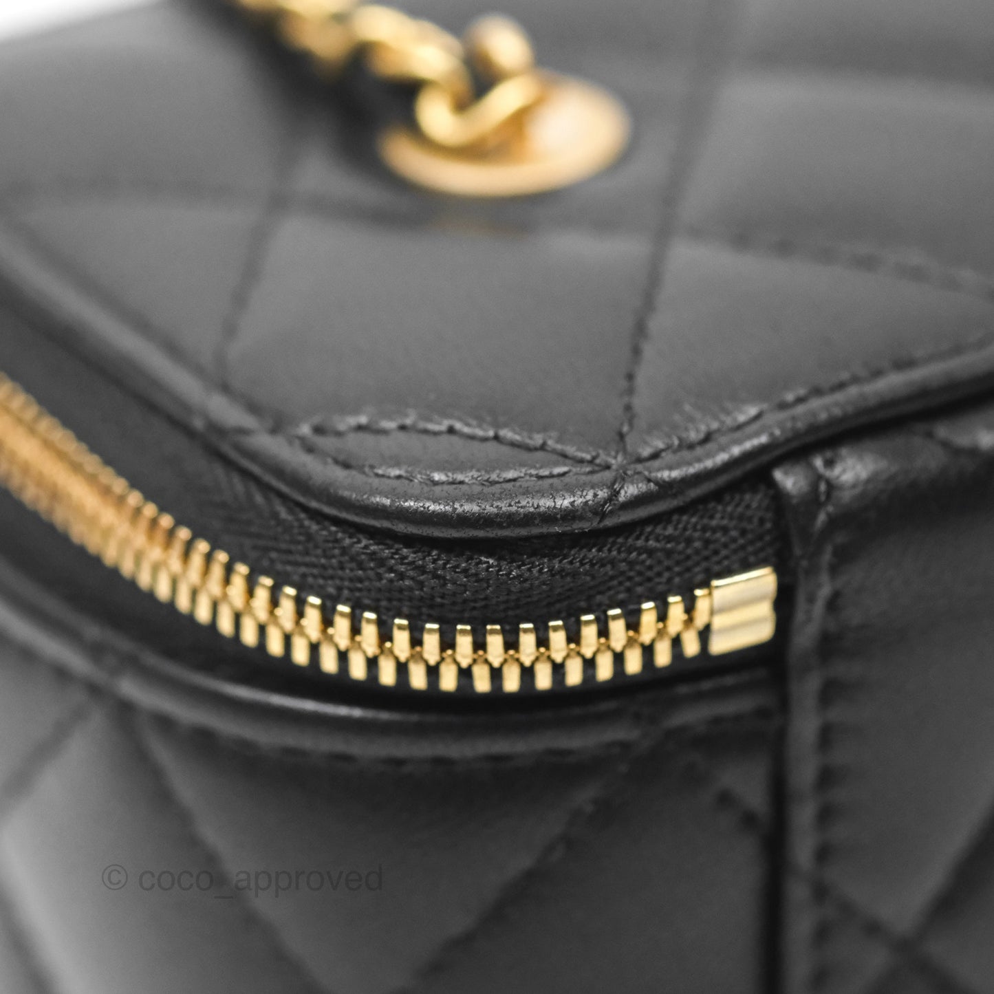 Chanel Vanity with COCO Heart Chain Black Lambskin Aged Gold Hardware