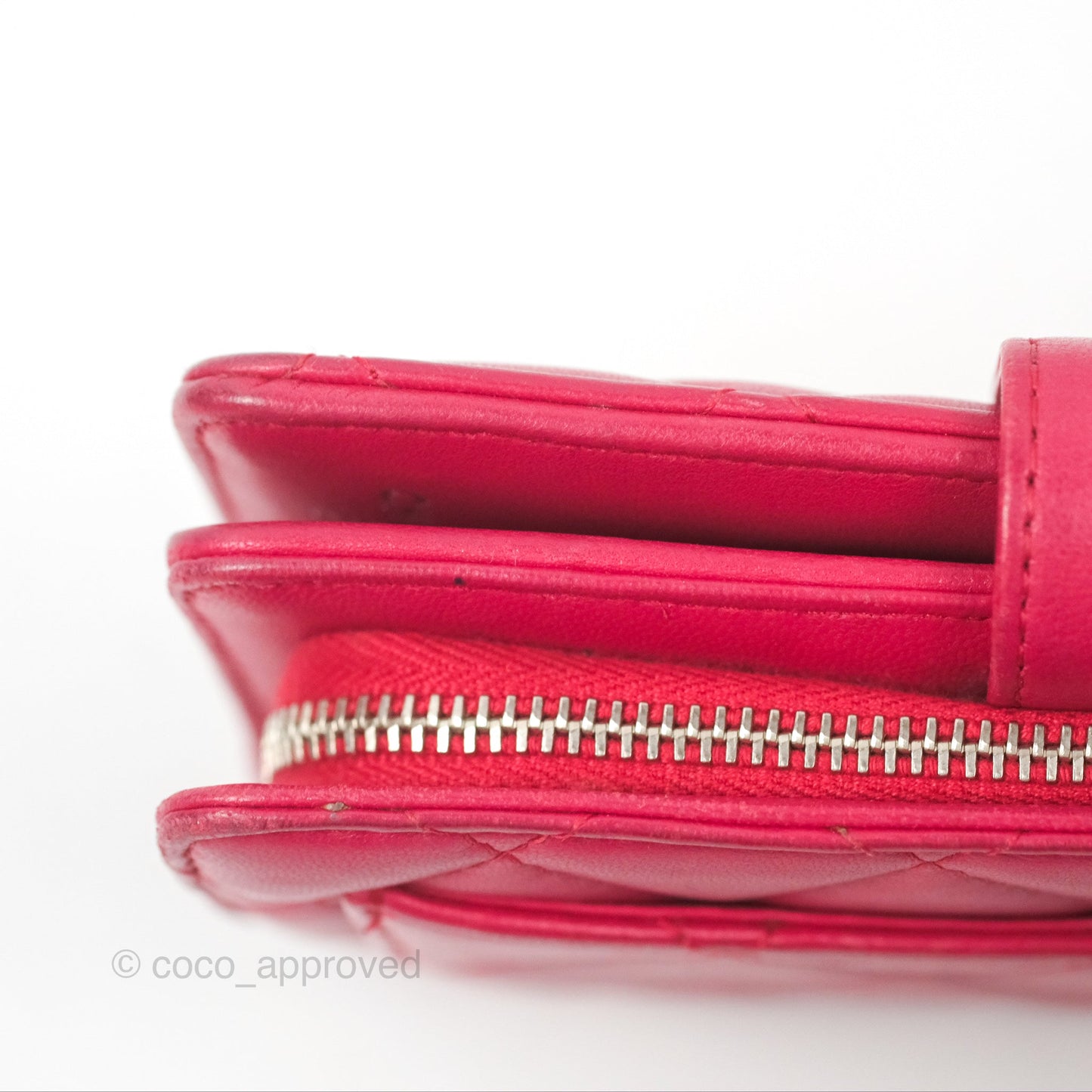 Chanel Quilted Classic French Wallet Lambskin Red Silver Hardware