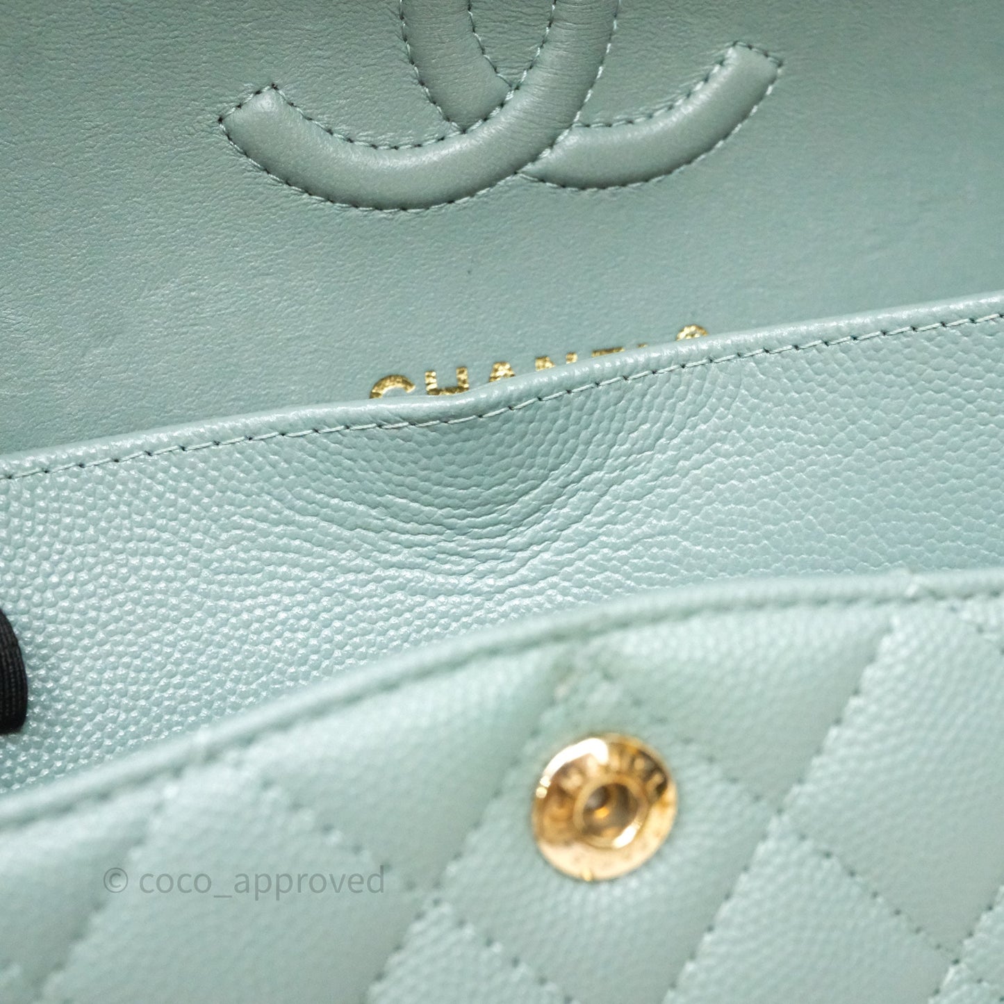 Chanel Small Quilted Classic Flap Tiffany Green Cavier Gold Hardware