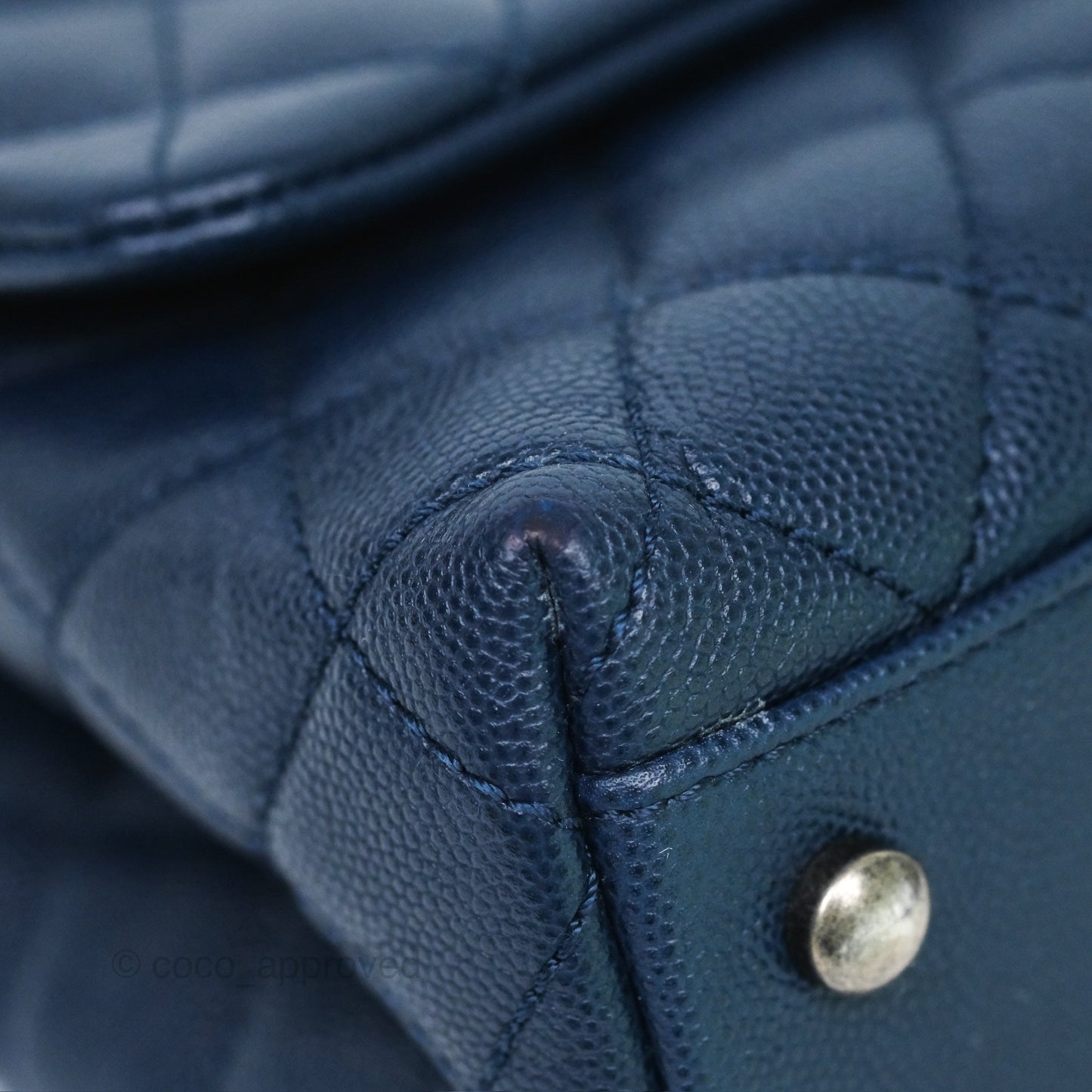 Chanel Small Coco Handle Navy Caviar Ruthenium Hardware Lizard Handle