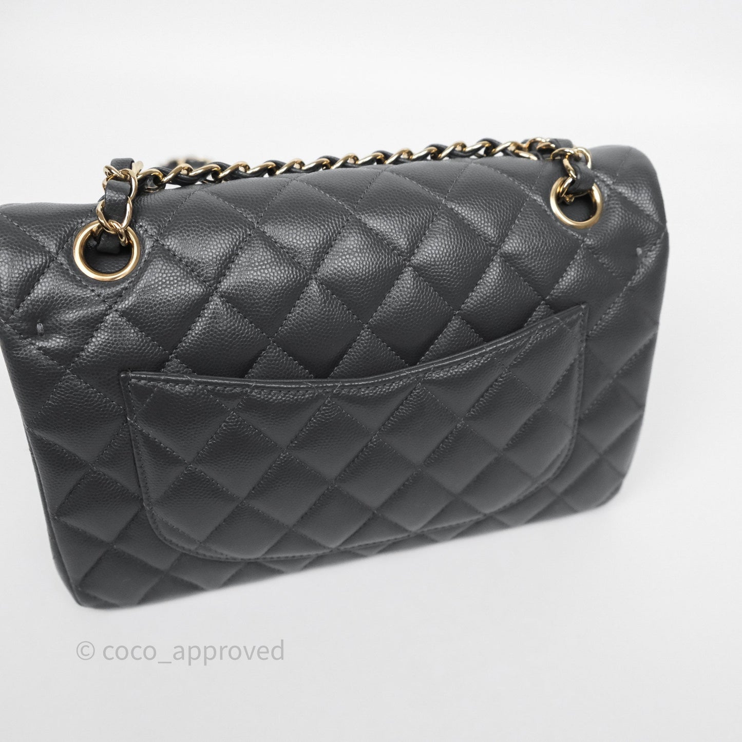 Chanel Small Classic Flap Quilted Dark Grey Caviar Gold Hardware