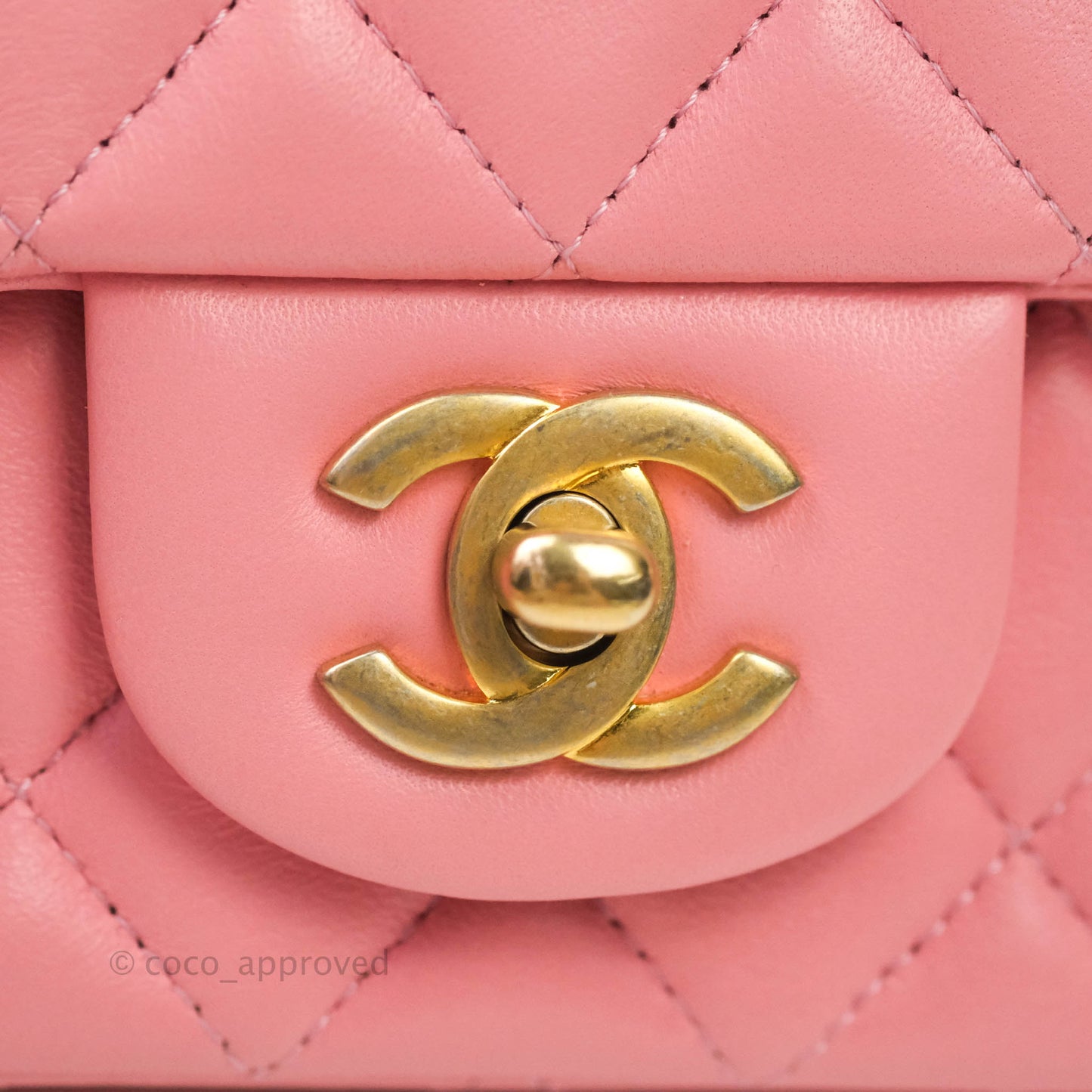 Chanel Classic Quilted Mini Rectangular Flap Pink Lambskin Aged Gold Hardware
