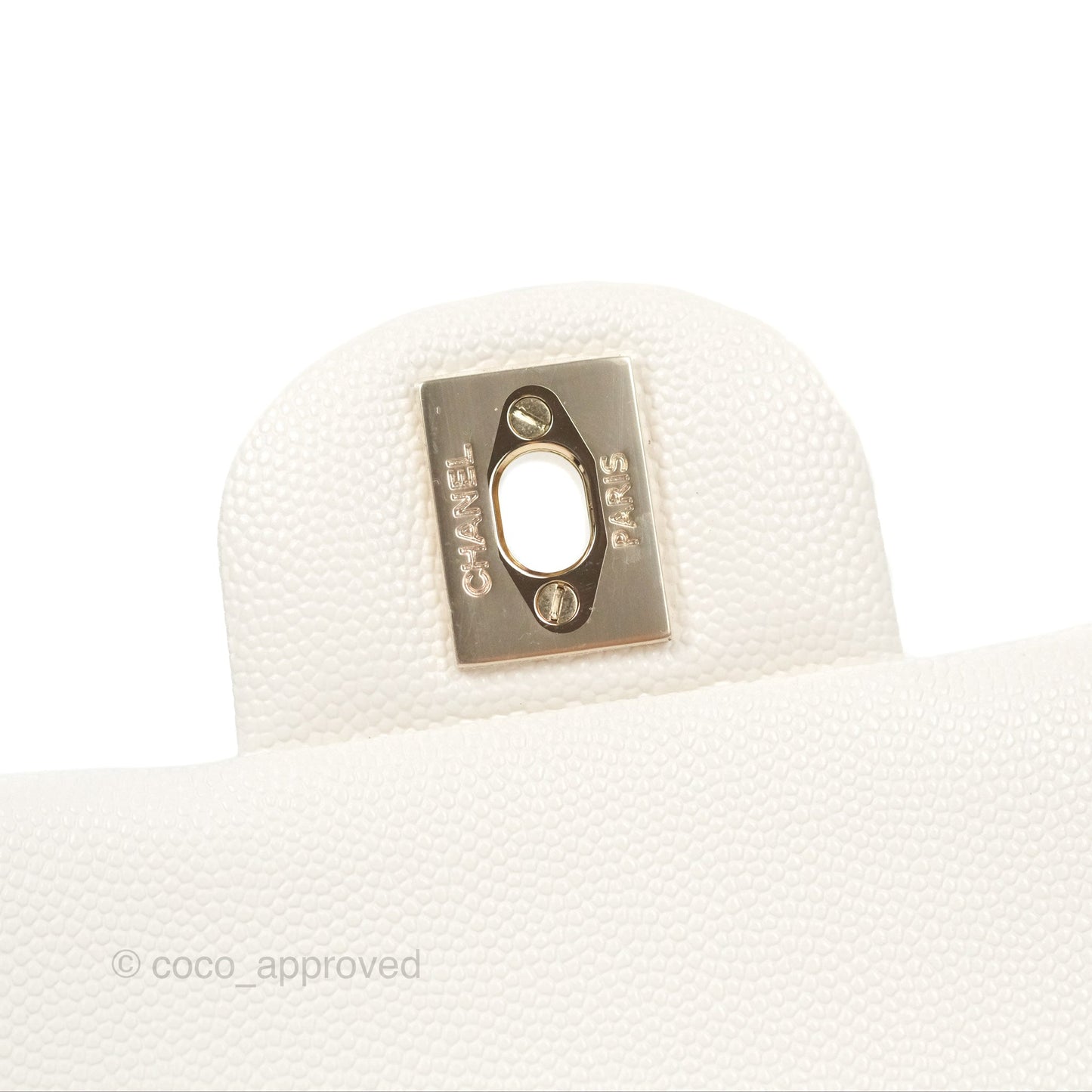 Chanel Classic M/L Medium Flap Quilted White Caviar Gold Hardware