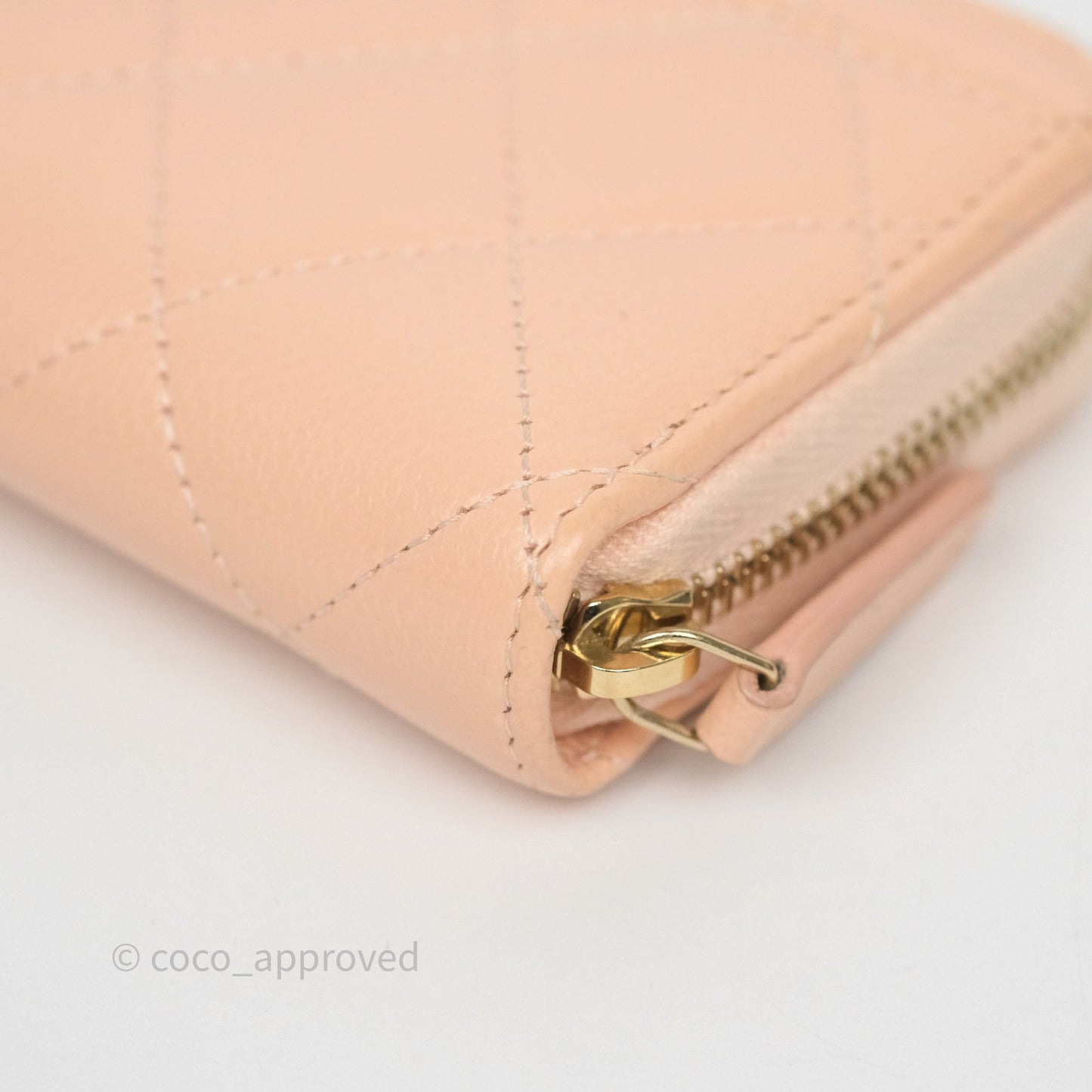 Chanel Classic Zipped Coin Purse Salmon Pink Caviar Gold Hardware