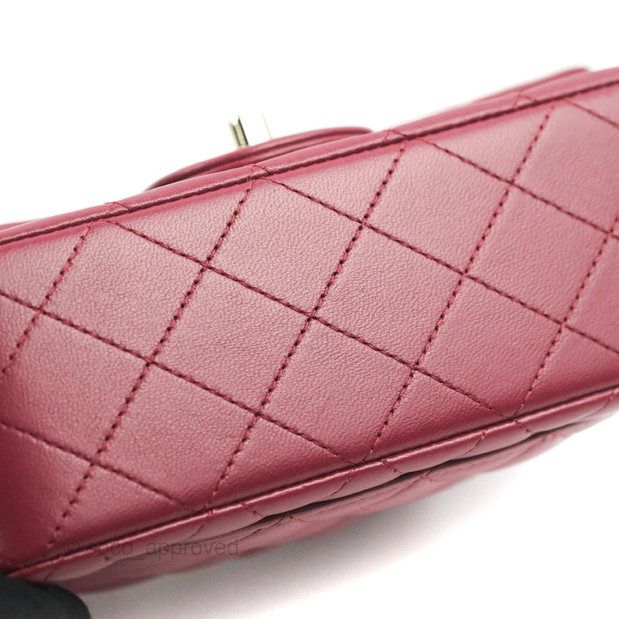 Chanel Top Handle Mini Rectangular Flap Bag Burgundy Lambskin Gold Hardware