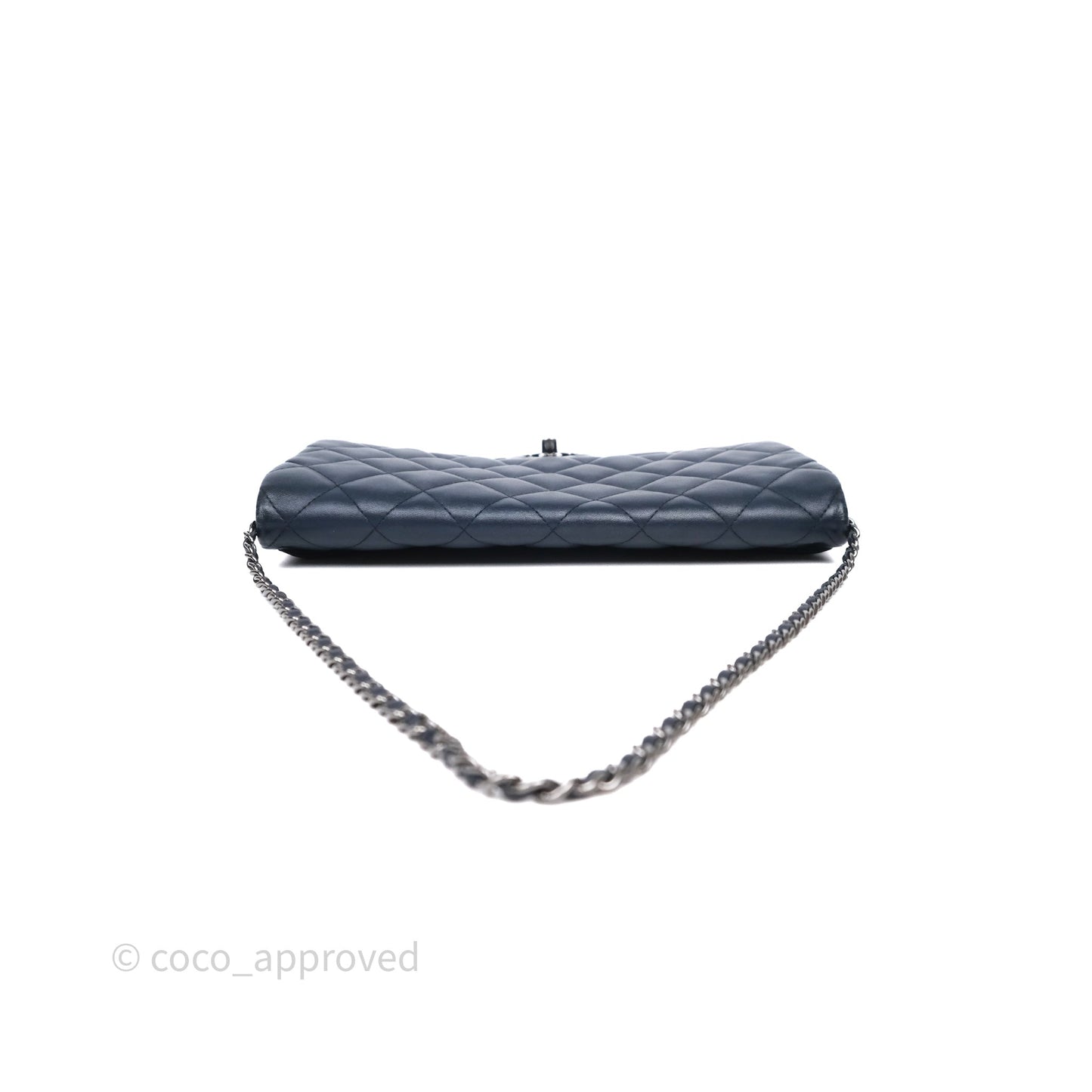 Chanel Quilted Clutch with Chain Lambskin Navy Gun Metal Hardware