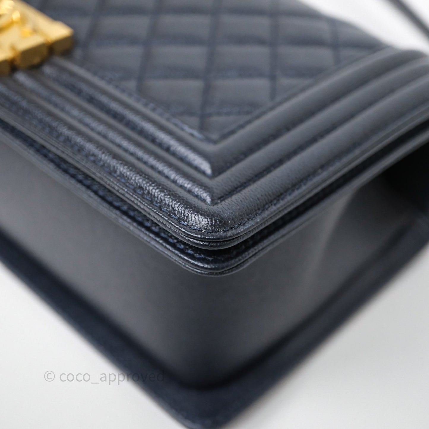 Chanel Quilted Medium Boy Dark Navy Caviar Aged Gold Hardware