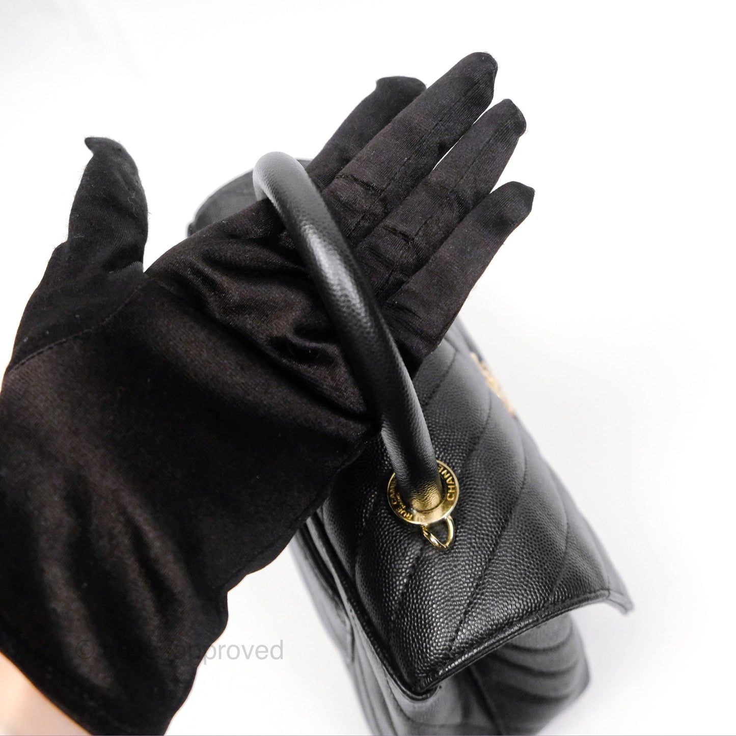 Chanel Small Coco Handle Chevron Black Caviar Gold Hardware