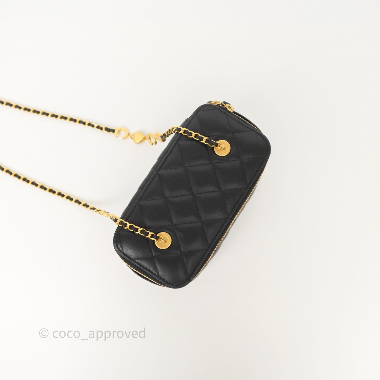 Chanel Vanity with COCO Heart Chain Black Lambskin Aged Gold Hardware