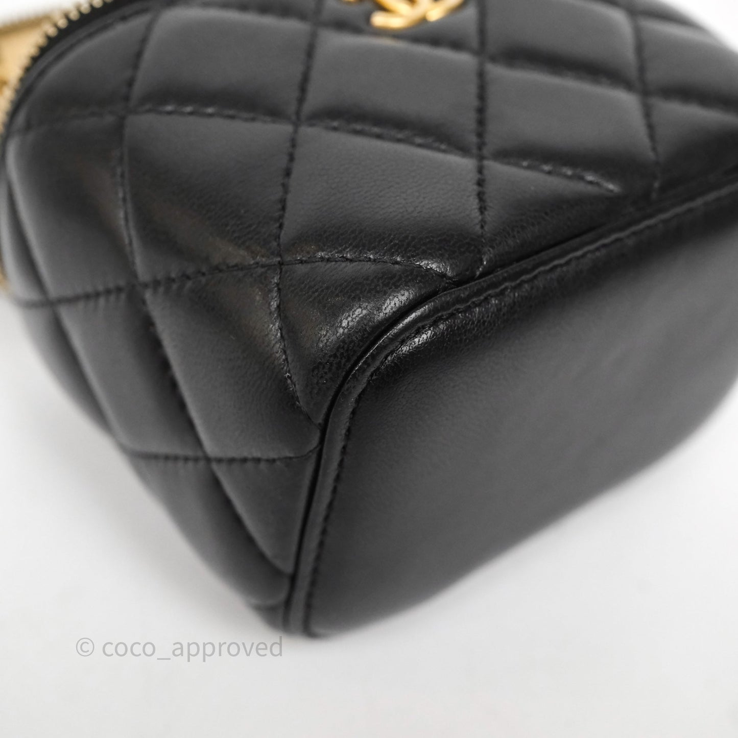 Chanel Mini Black Lambskin Vanity Pearl Crush With Chain Gold Hardware