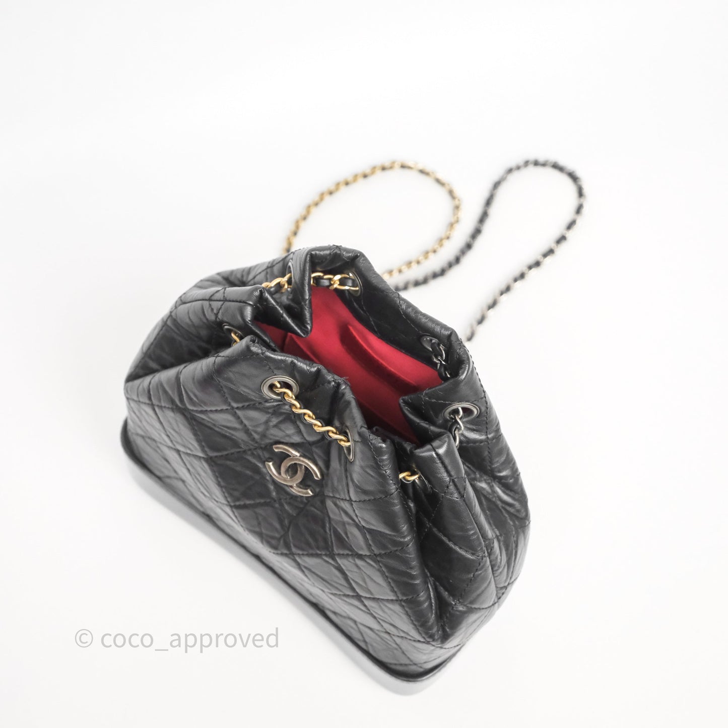 Chanel Small Gabrielle Backpack Quilted Black Aged Calfskin