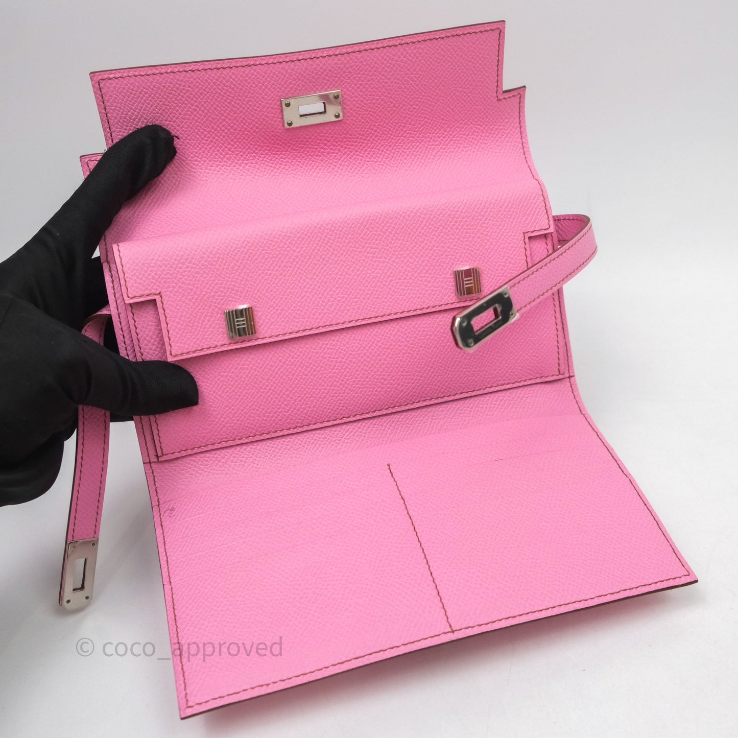 Hermès Kelly Wallet Bubblegum Epsom Palladium Hardware