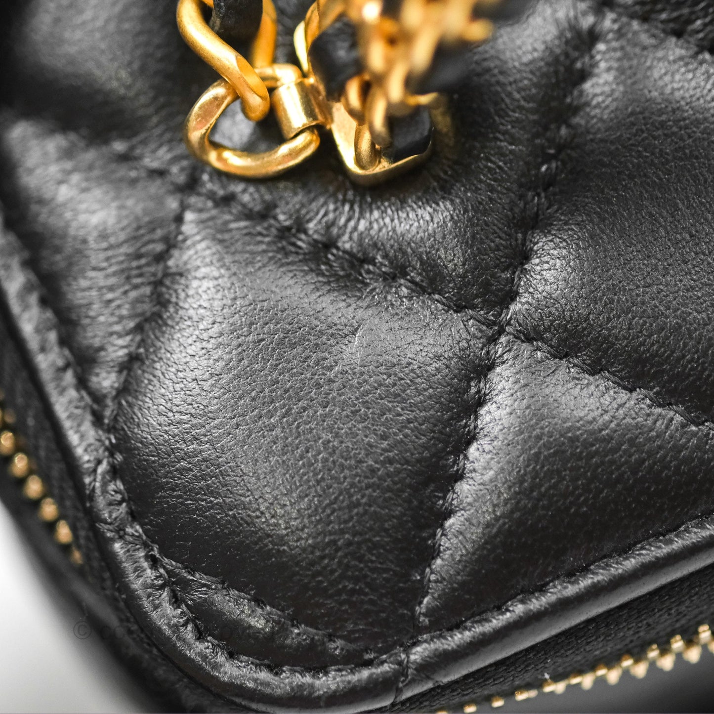 Chanel Vanity Rectangular Top Handle Black Lambskin Aged Gold Hardware