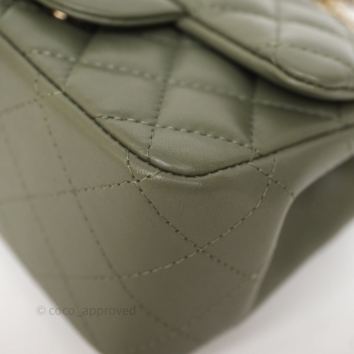Chanel Quilted Mini Square Olive Green Lambskin Gold Hardware